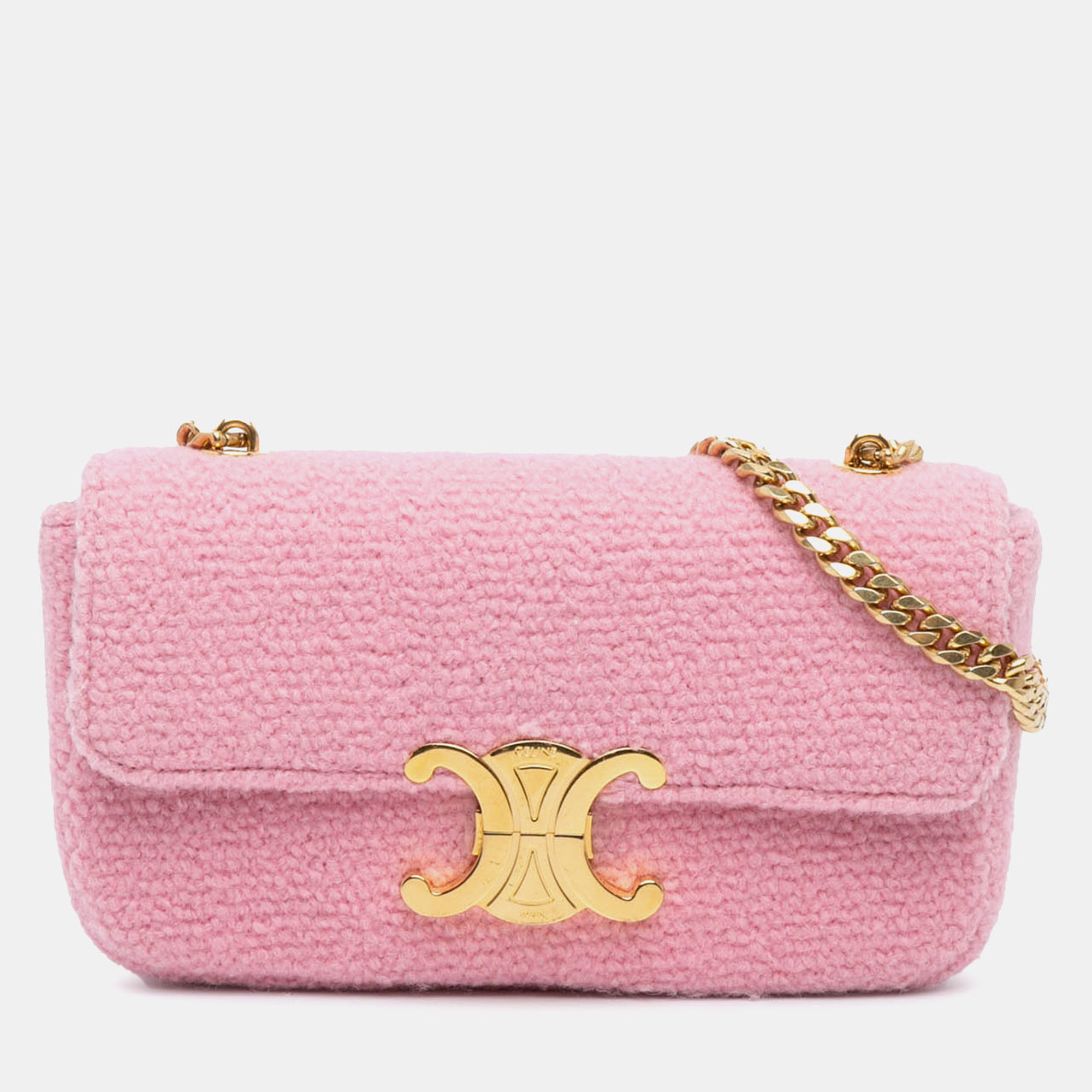 

Celine Pink Triomphe Tweed Claude Chain Shoulder Bag