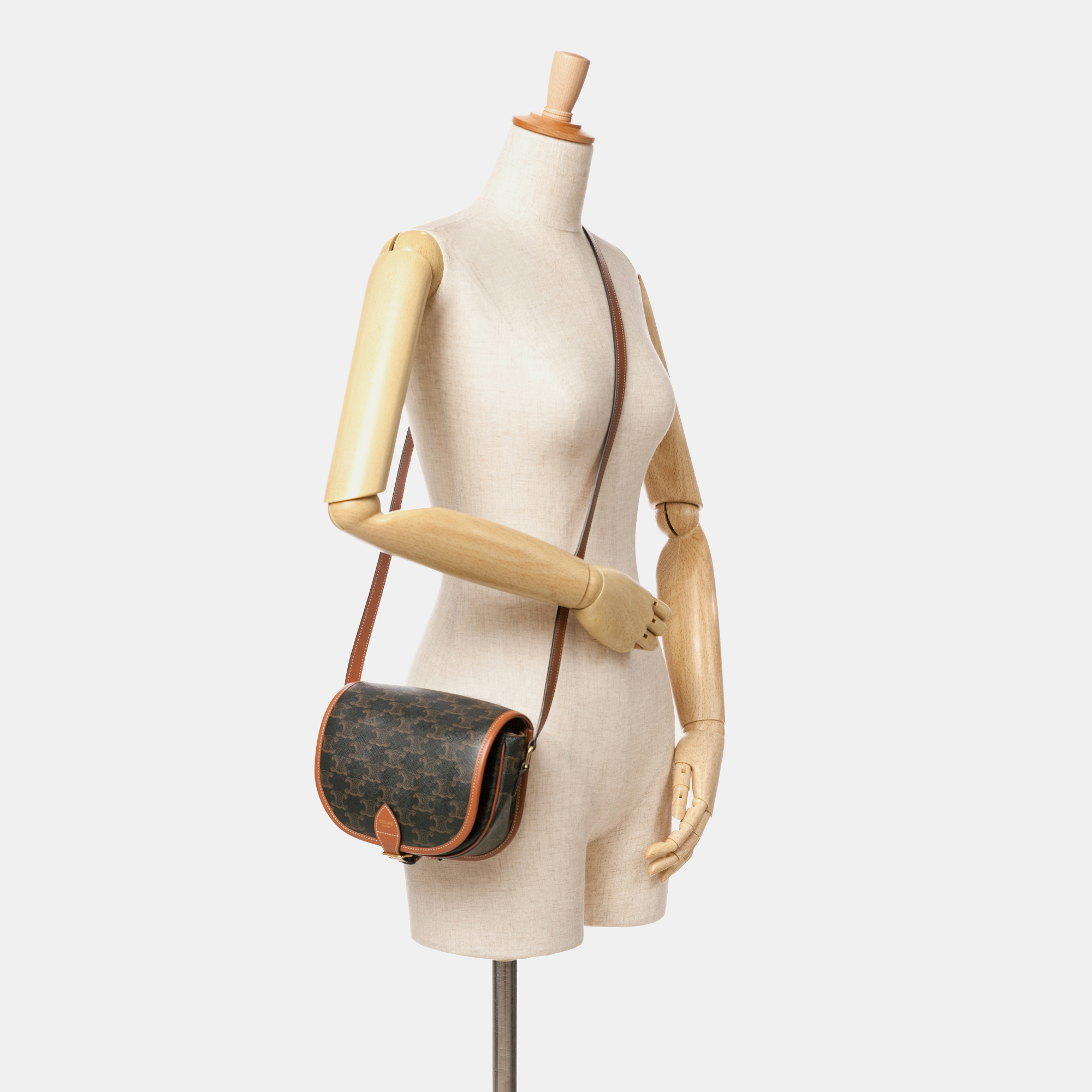 Celine Brown Medium Triomphe Coated Canvas Folco Crossbody 