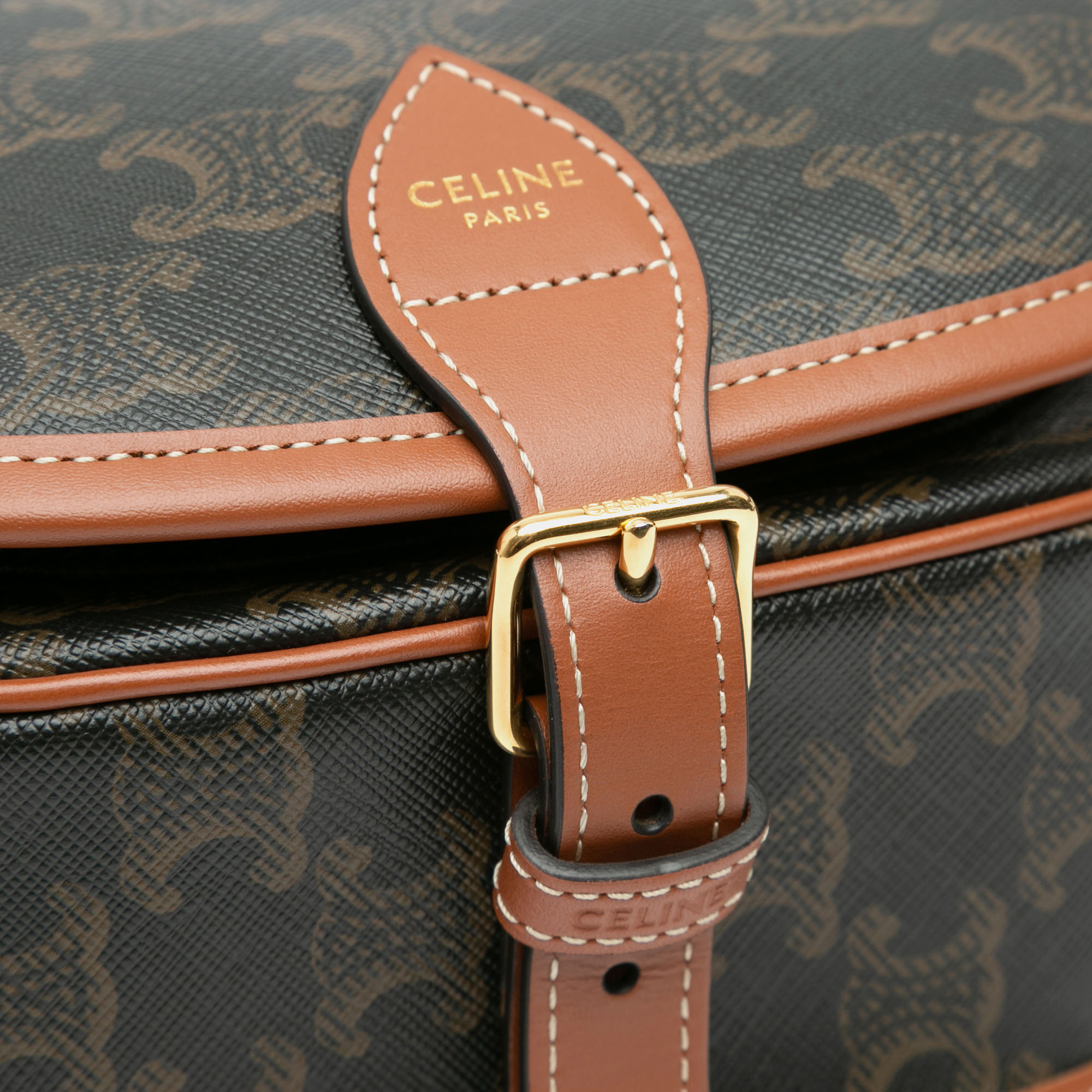 Celine Brown Medium Triomphe Coated Canvas Folco Crossbody 