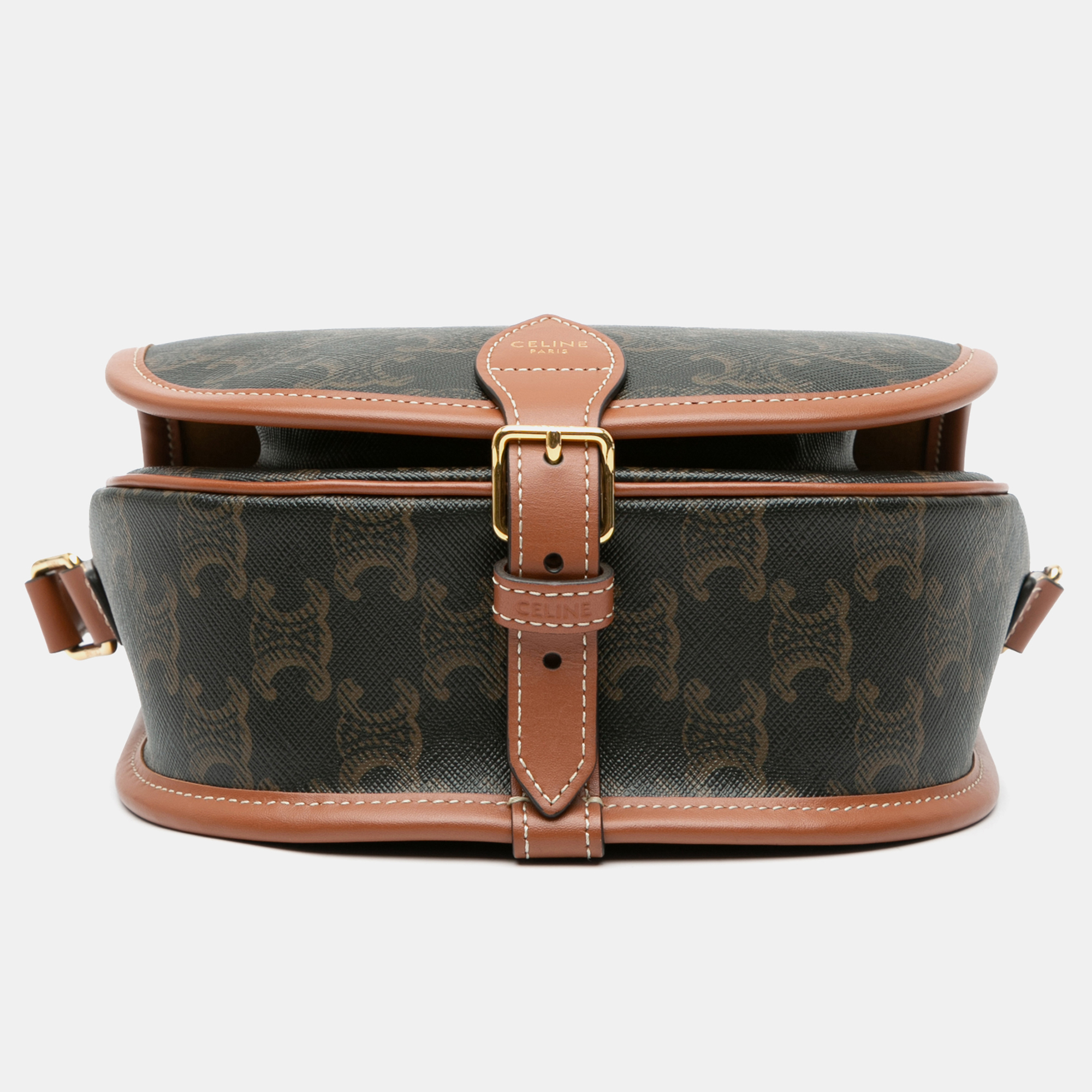 Celine Brown Medium Triomphe Coated Canvas Folco Crossbody 