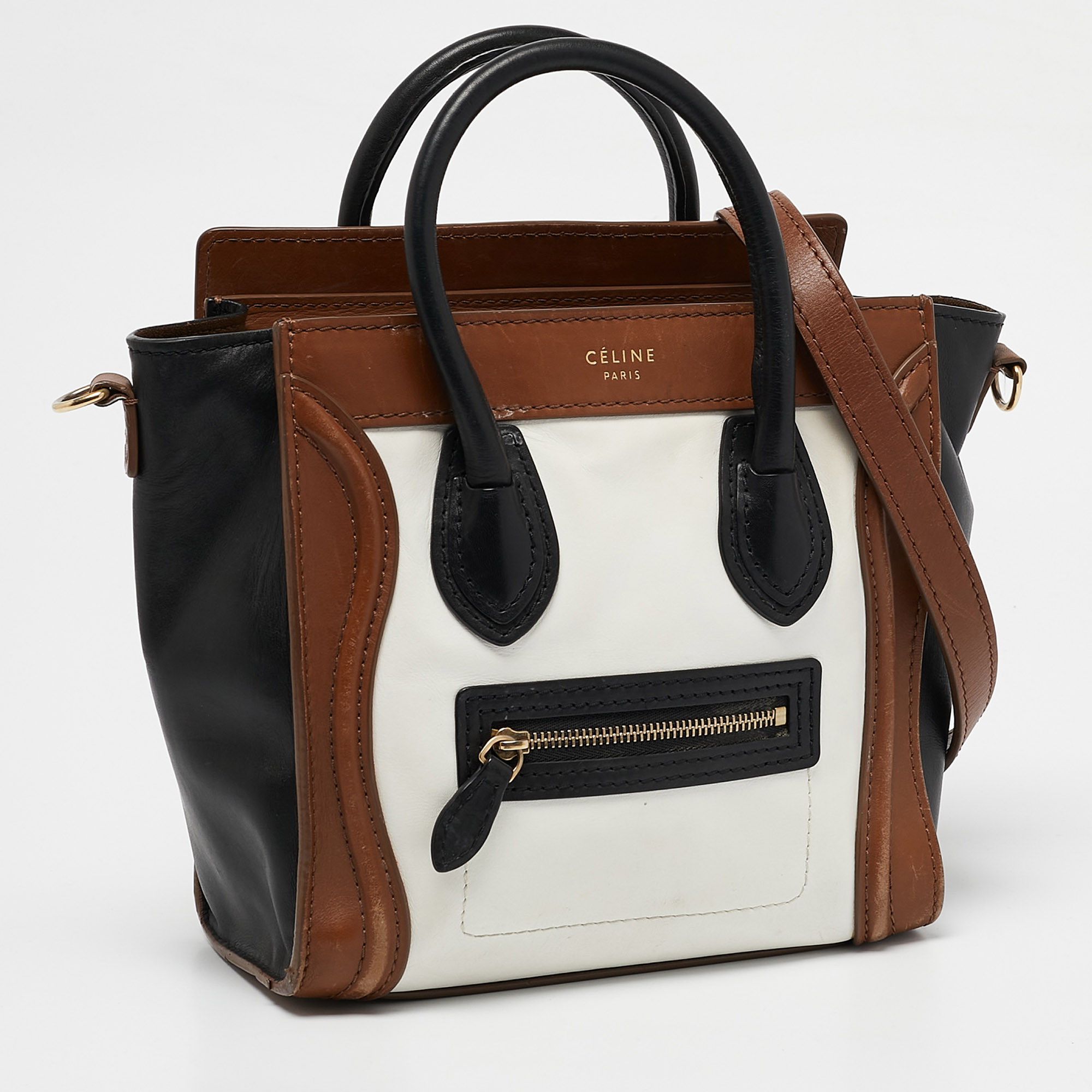 Celine Tricolor Leather Nano Luggage Tote 
