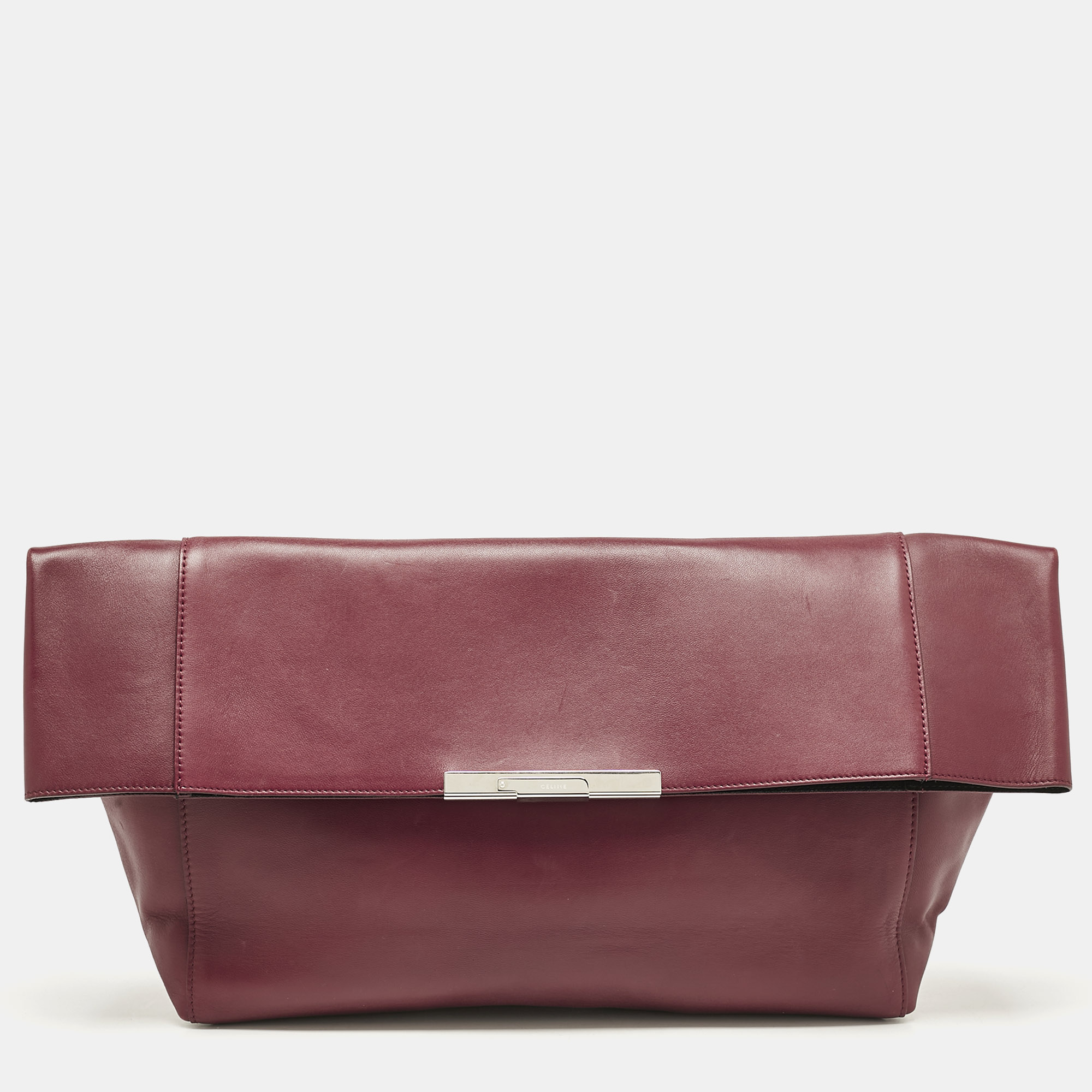 

Celine Burgundy Leather Cabas Fold Over Clutch