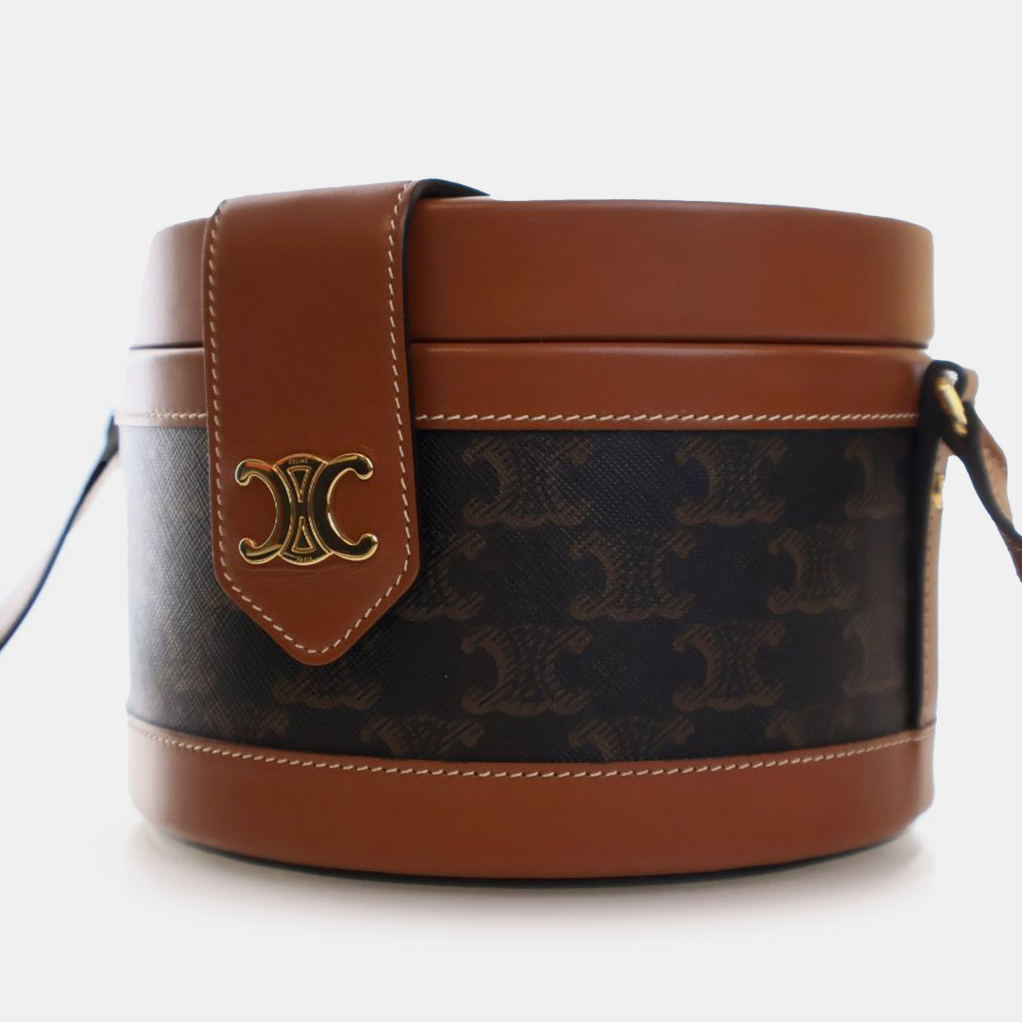 Celine Brown Medium Triomphe Coated Canvas Tambour Crossbody 
