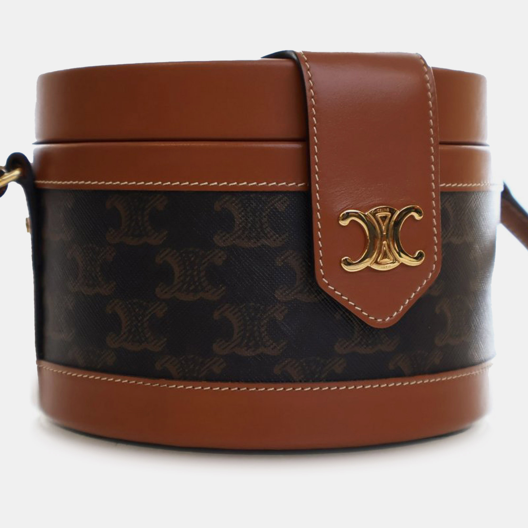 Celine Brown Medium Triomphe Coated Canvas Tambour Crossbody 