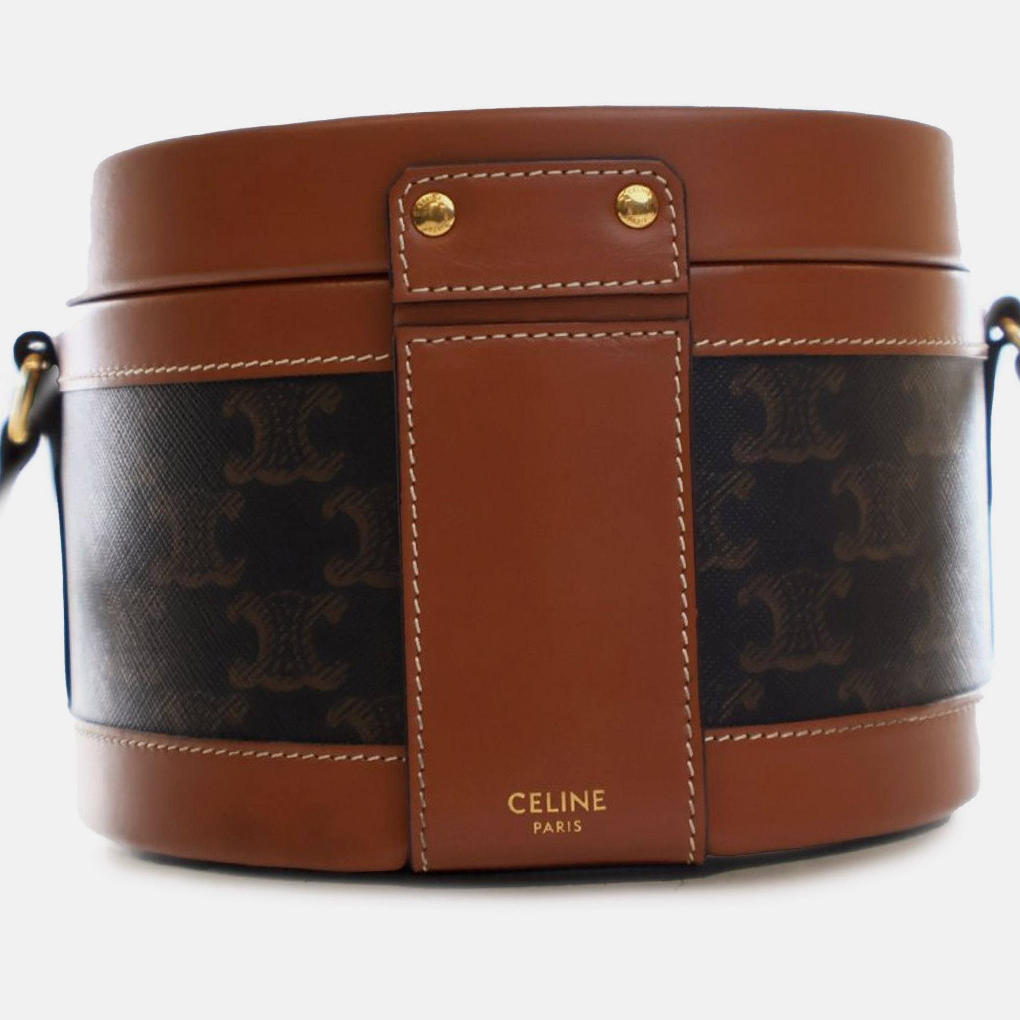 Celine Brown Medium Triomphe Coated Canvas Tambour Crossbody 