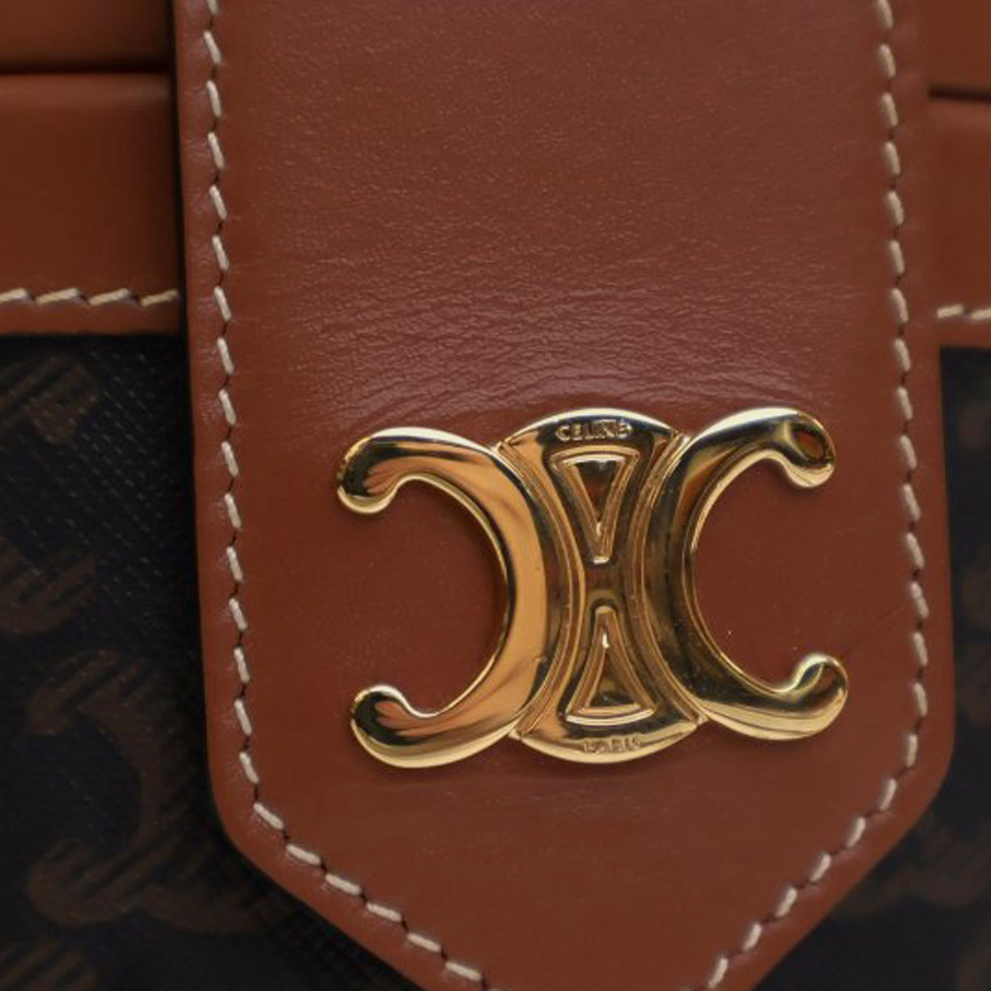 Celine Brown Medium Triomphe Coated Canvas Tambour Crossbody 