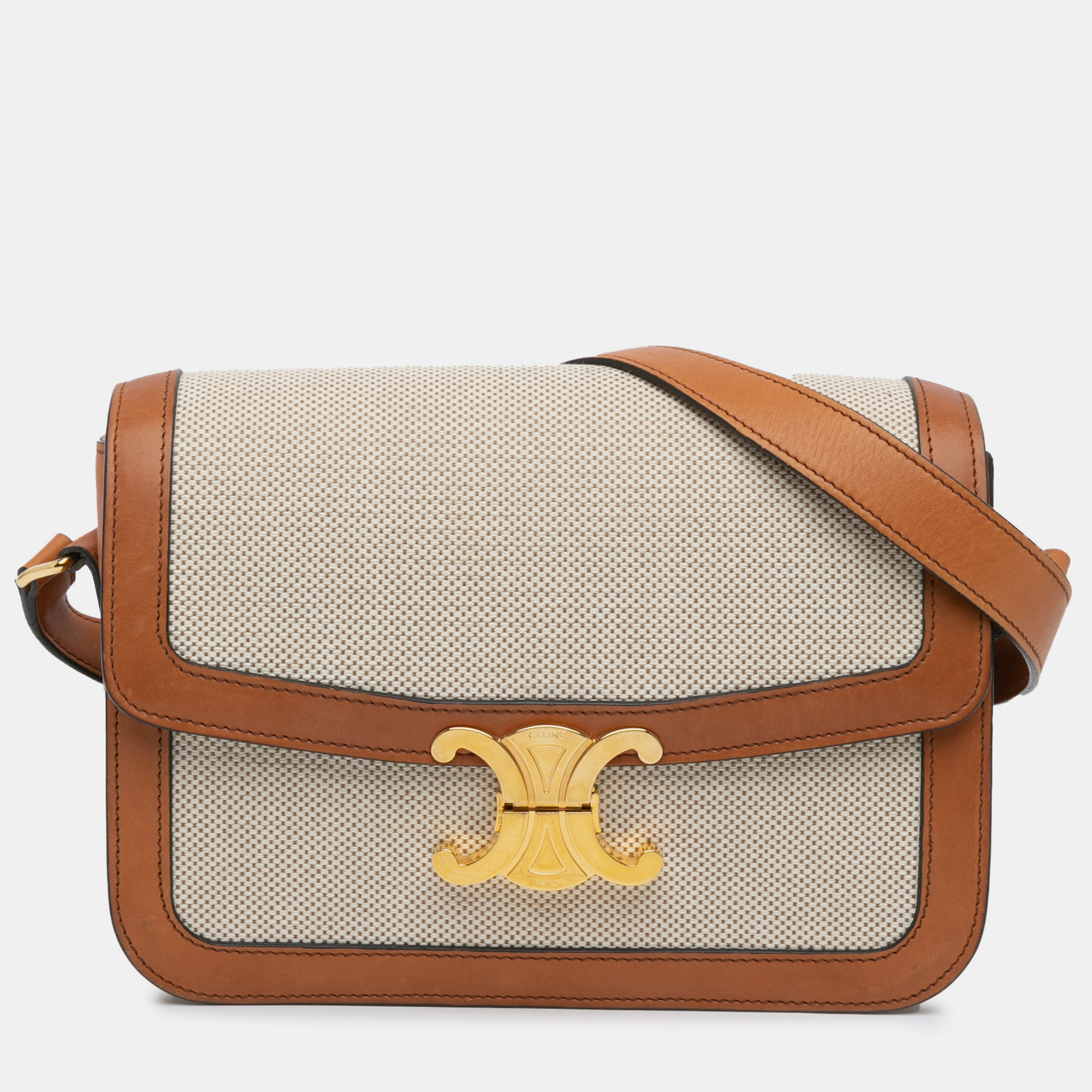 

Celine Beige Brown Classique Canvas Triomphe Crossbody