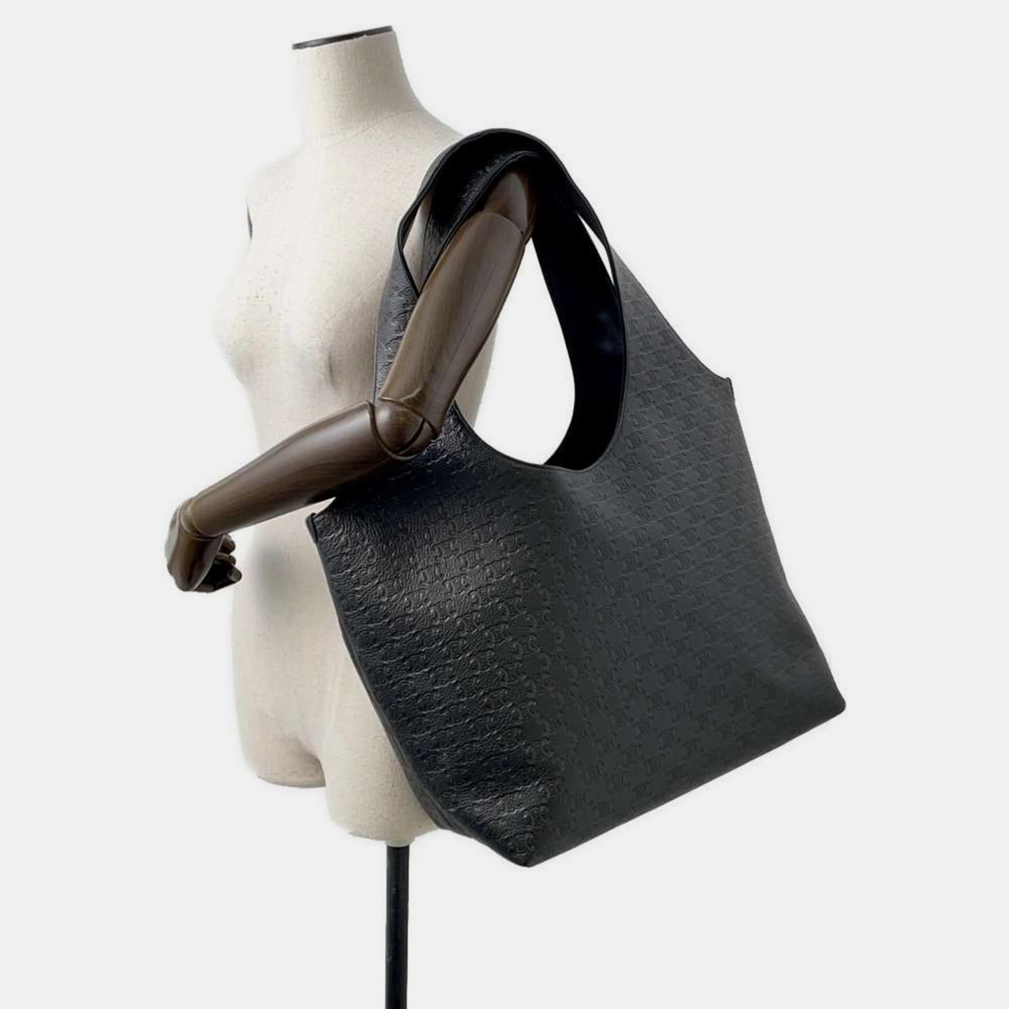 Celine Black Calf Leather Triomphe Shopper Cabas Tote Bag 