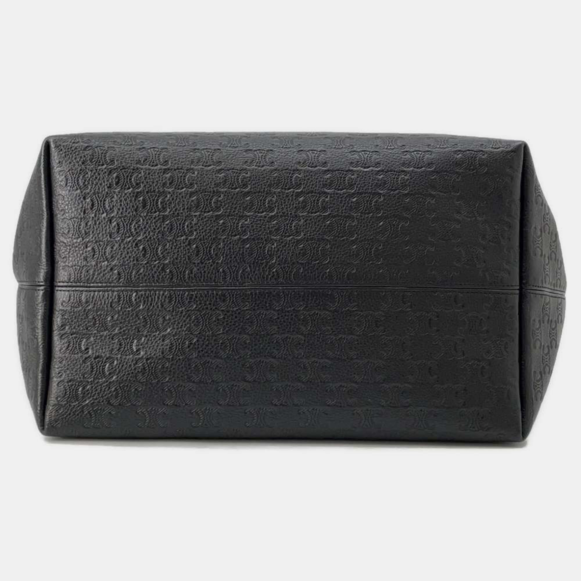 Celine Black Calf Leather Triomphe Shopper Cabas Tote Bag 