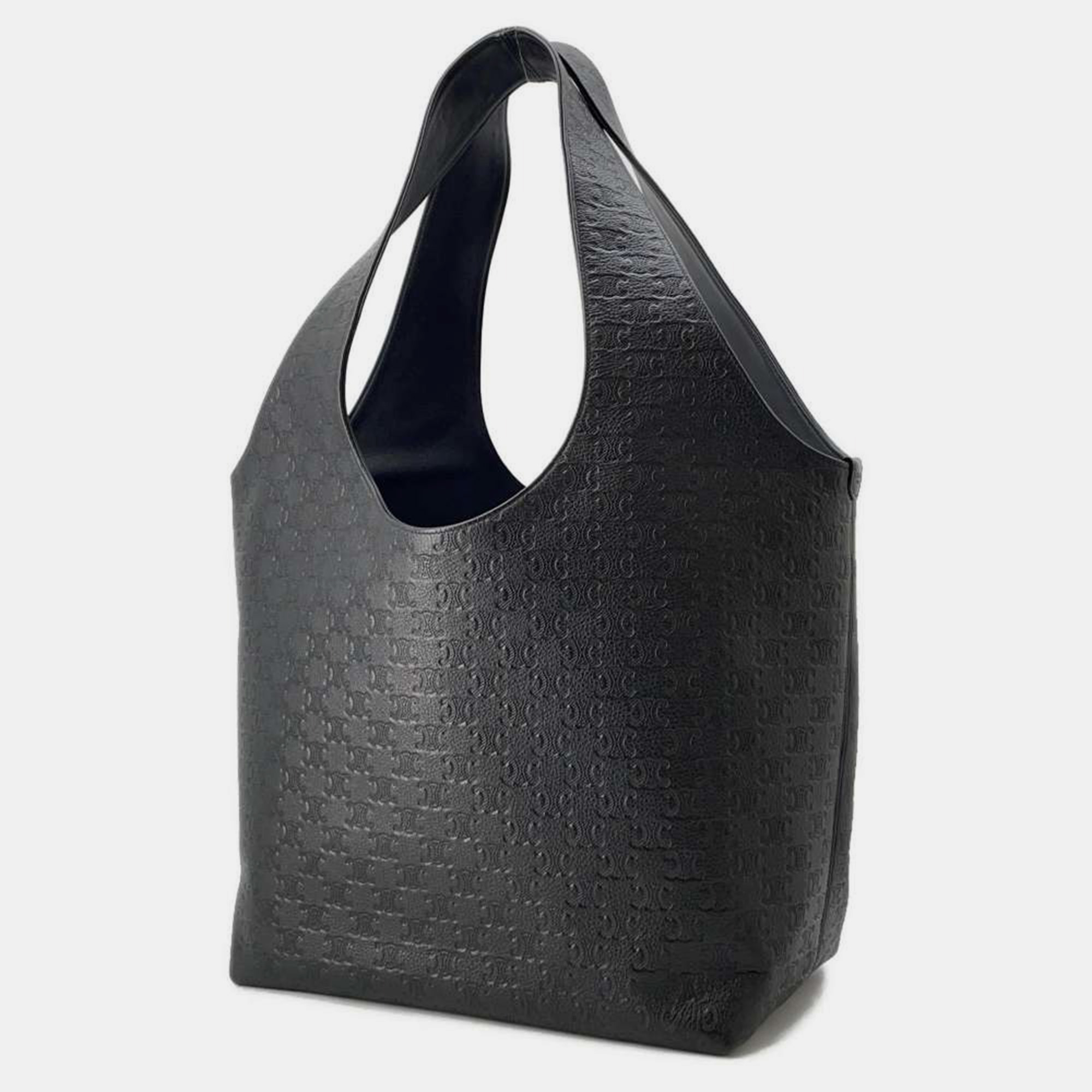 Celine Black Calf Leather Triomphe Shopper Cabas Tote Bag 