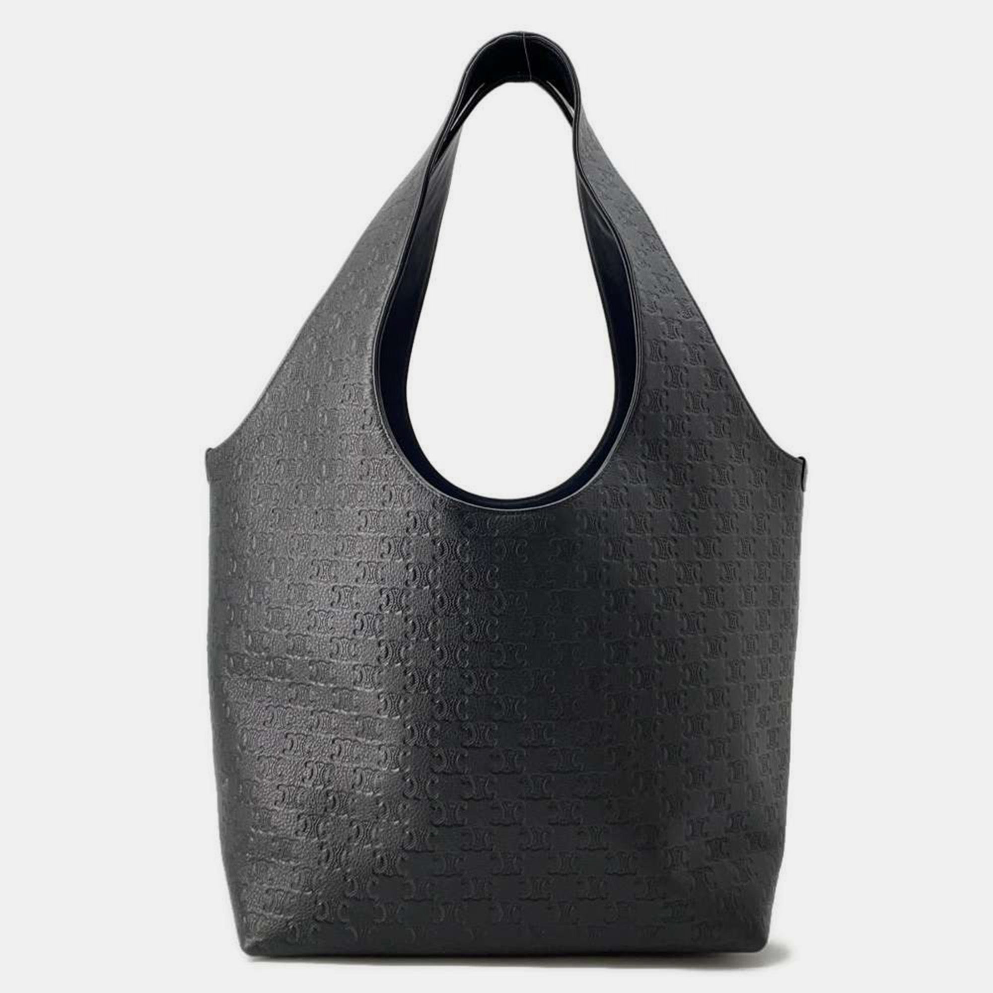 

Celine Black Calf Leather Triomphe Shopper Cabas Tote Bag