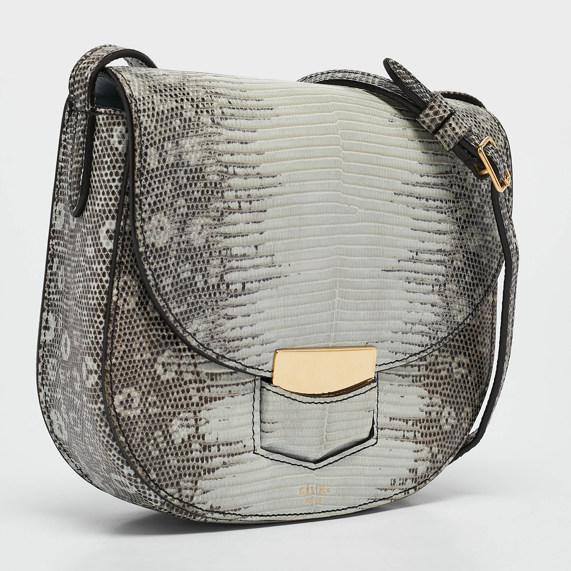 Celine Light Blue/Beige Lizard Small Trotteur Crossbody Bag 
