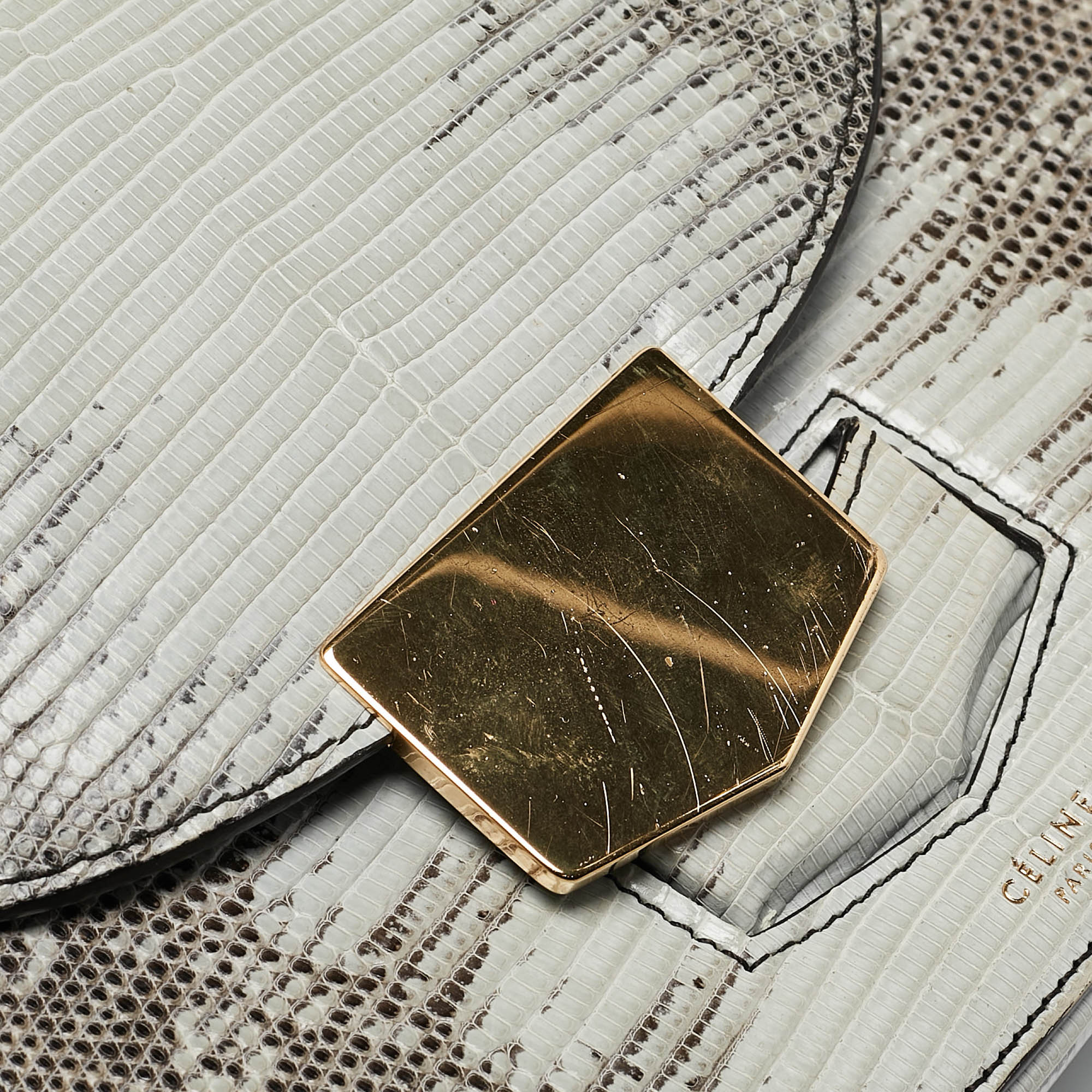 Celine Light Blue/Beige Lizard Small Trotteur Crossbody Bag 