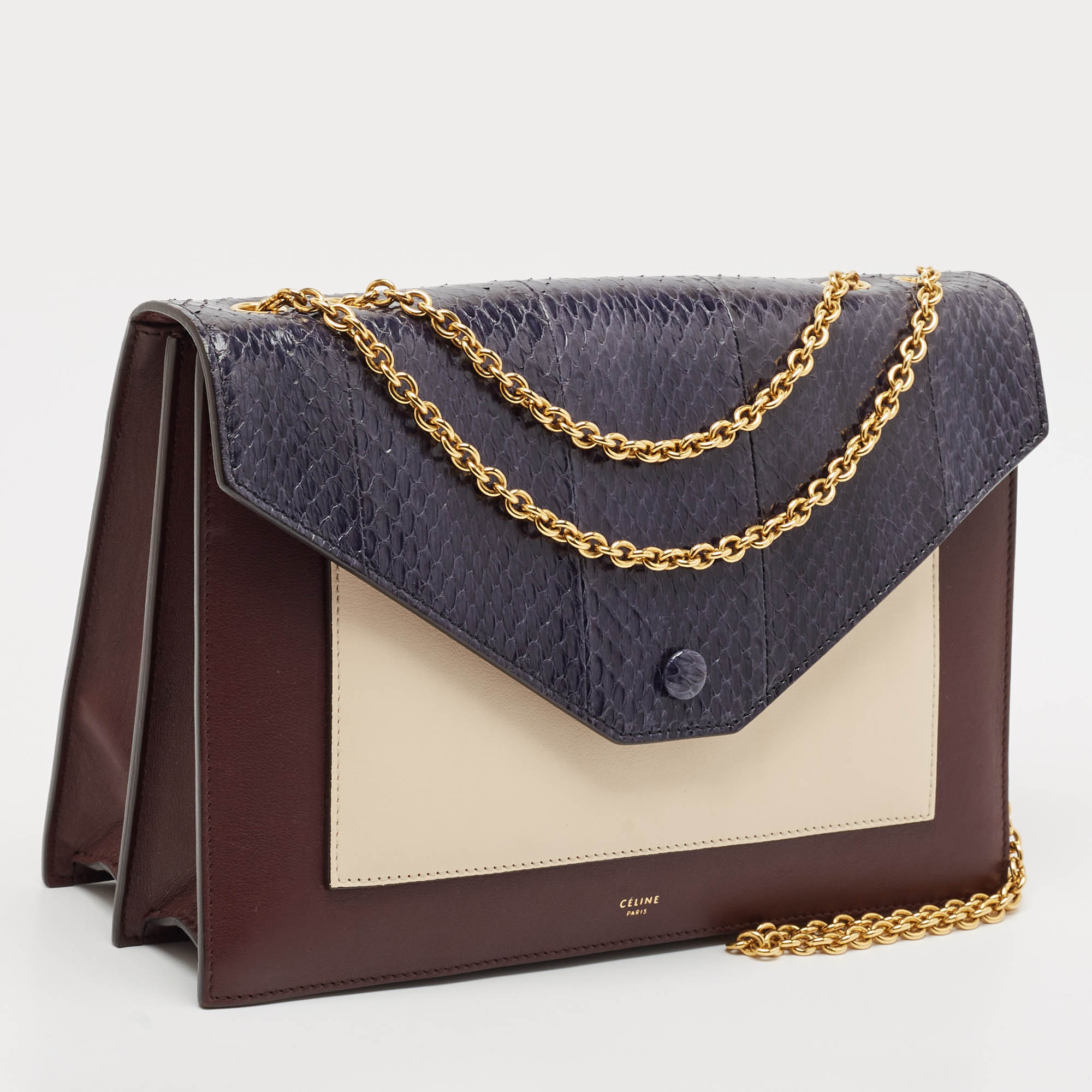 Celine Tricolor Leather and Python Pocket Envelope Shoulder Bag 