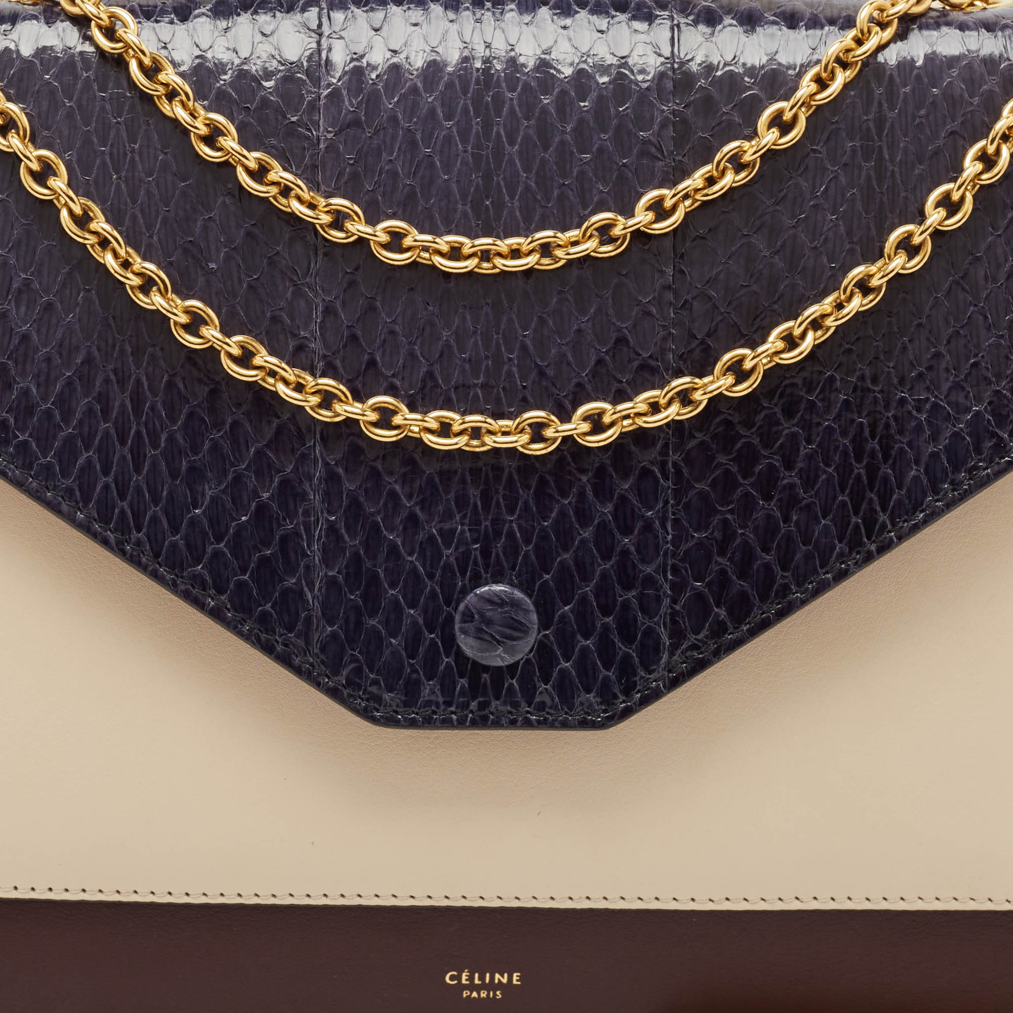 Celine Tricolor Leather and Python Pocket Envelope Shoulder Bag 