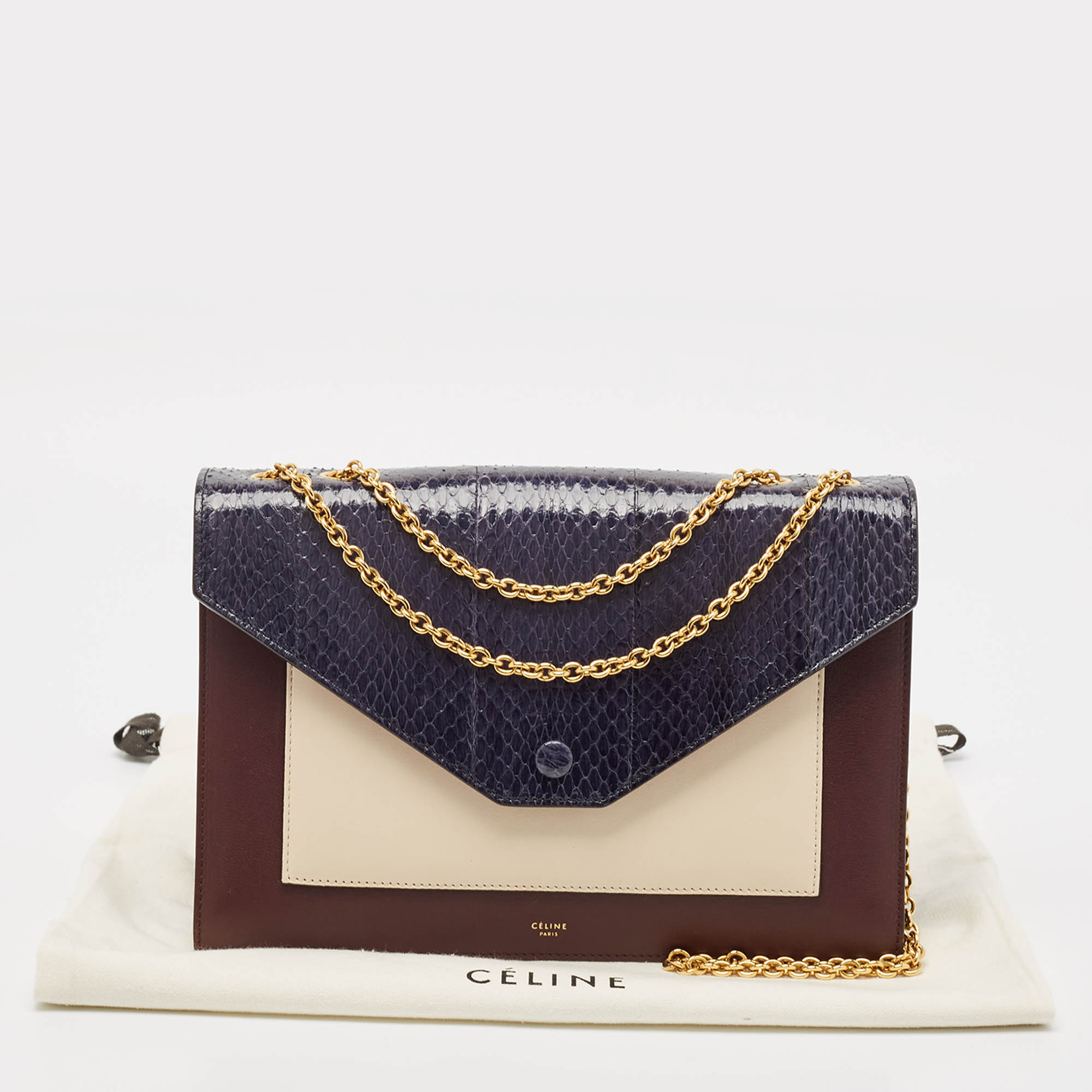 Celine Tricolor Leather and Python Pocket Envelope Shoulder Bag 