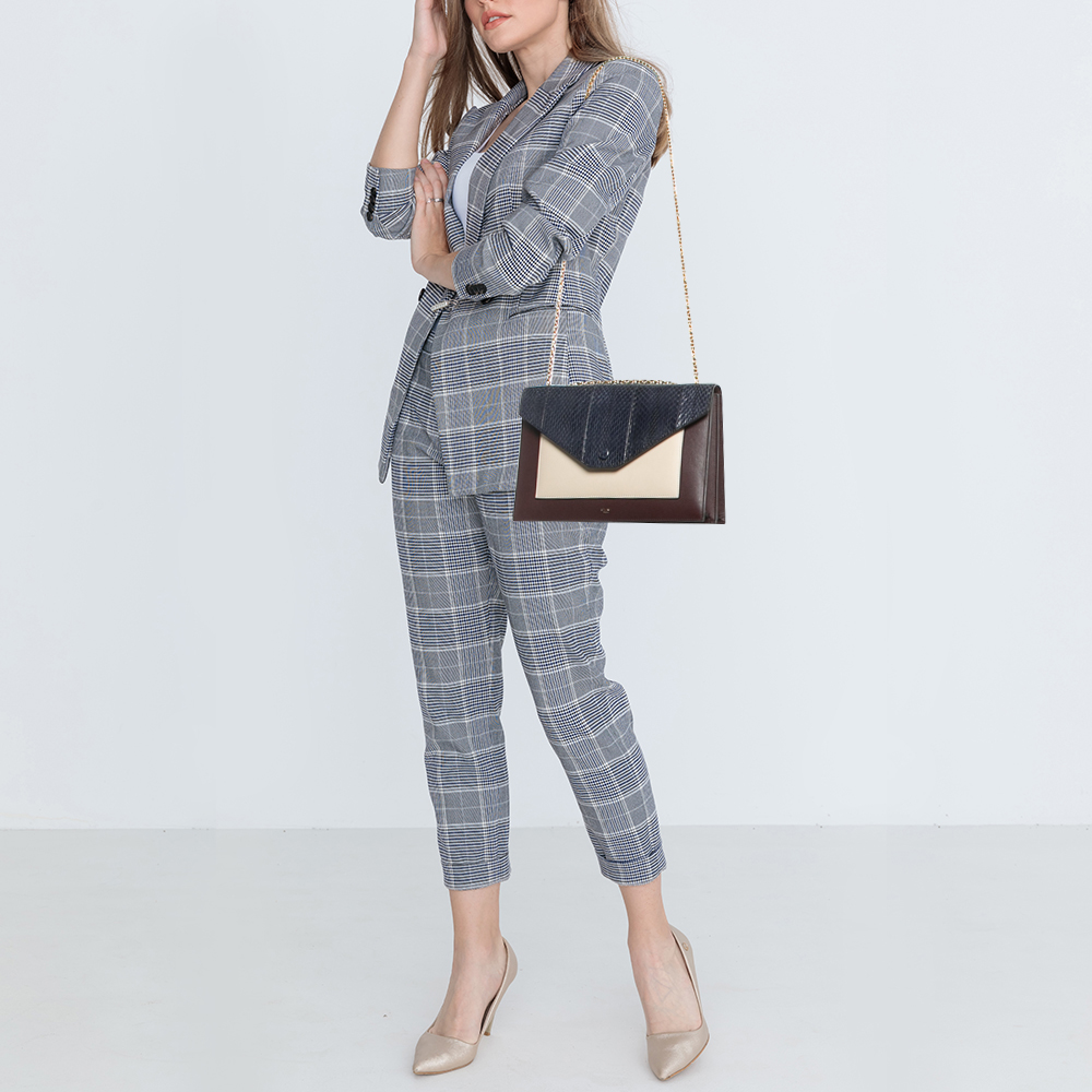Celine Tricolor Leather and Python Pocket Envelope Shoulder Bag 