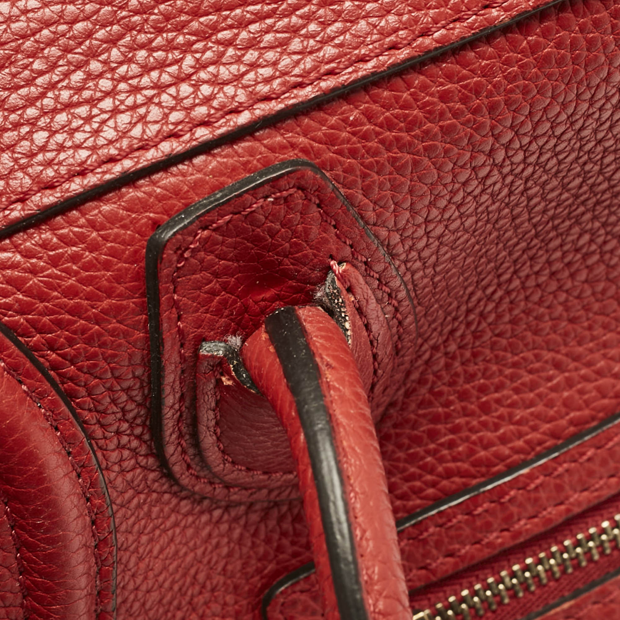 Celine Red Leather Nano Luggage Tote 