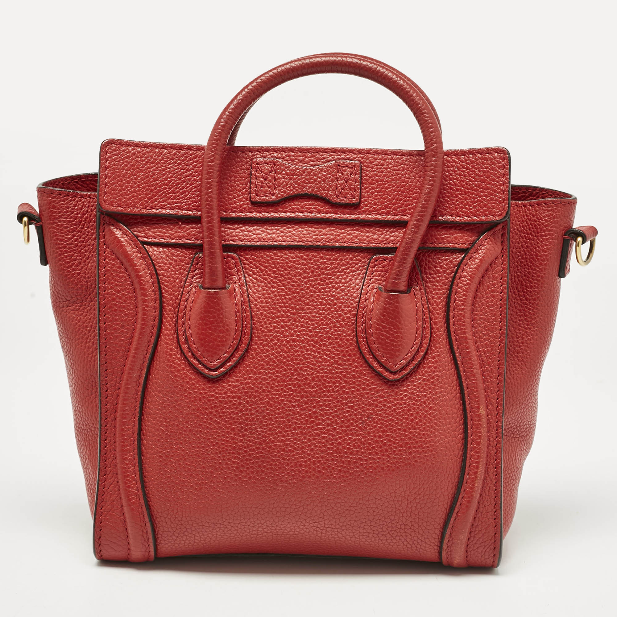 Celine Red Leather Nano Luggage Tote 
