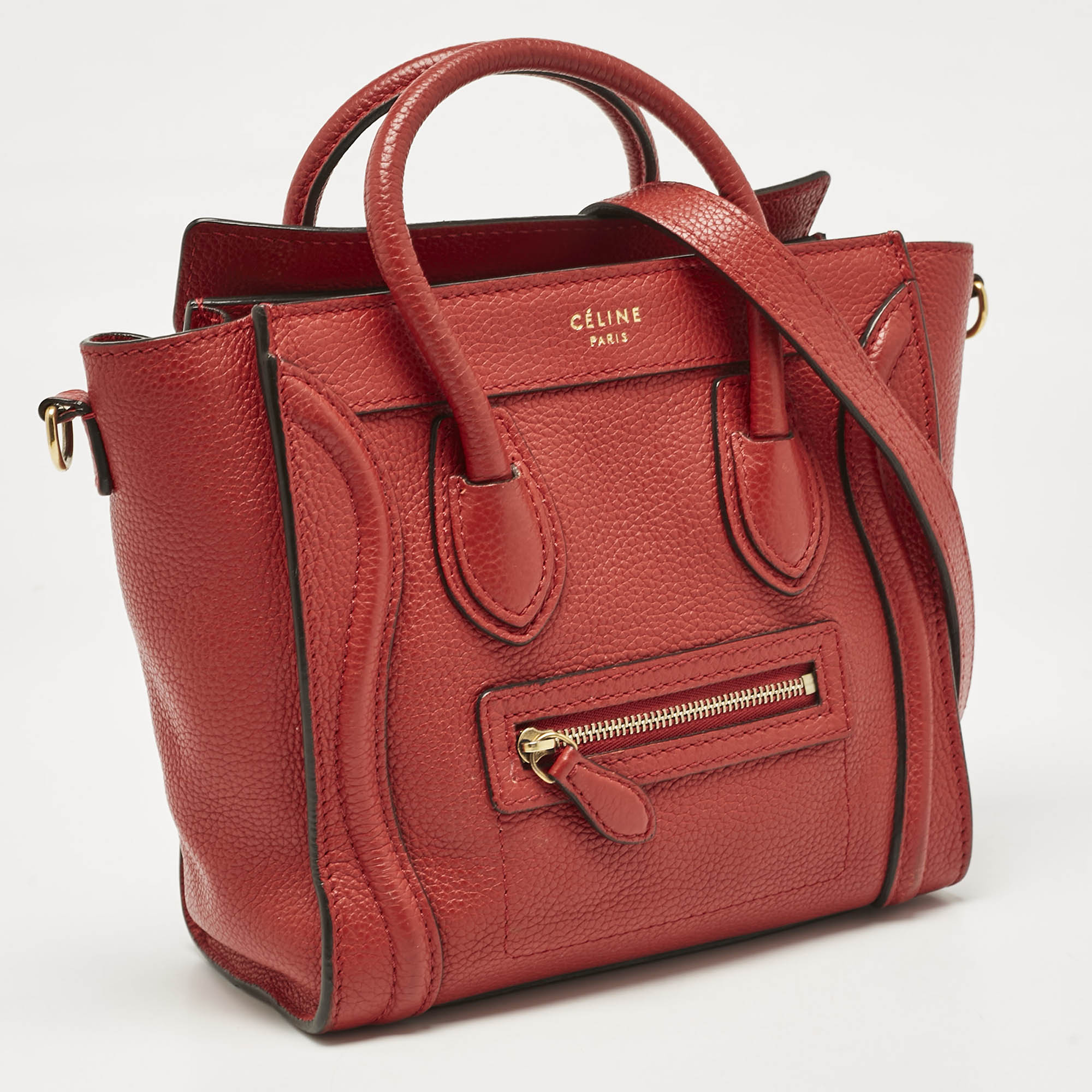 Celine Red Leather Nano Luggage Tote 