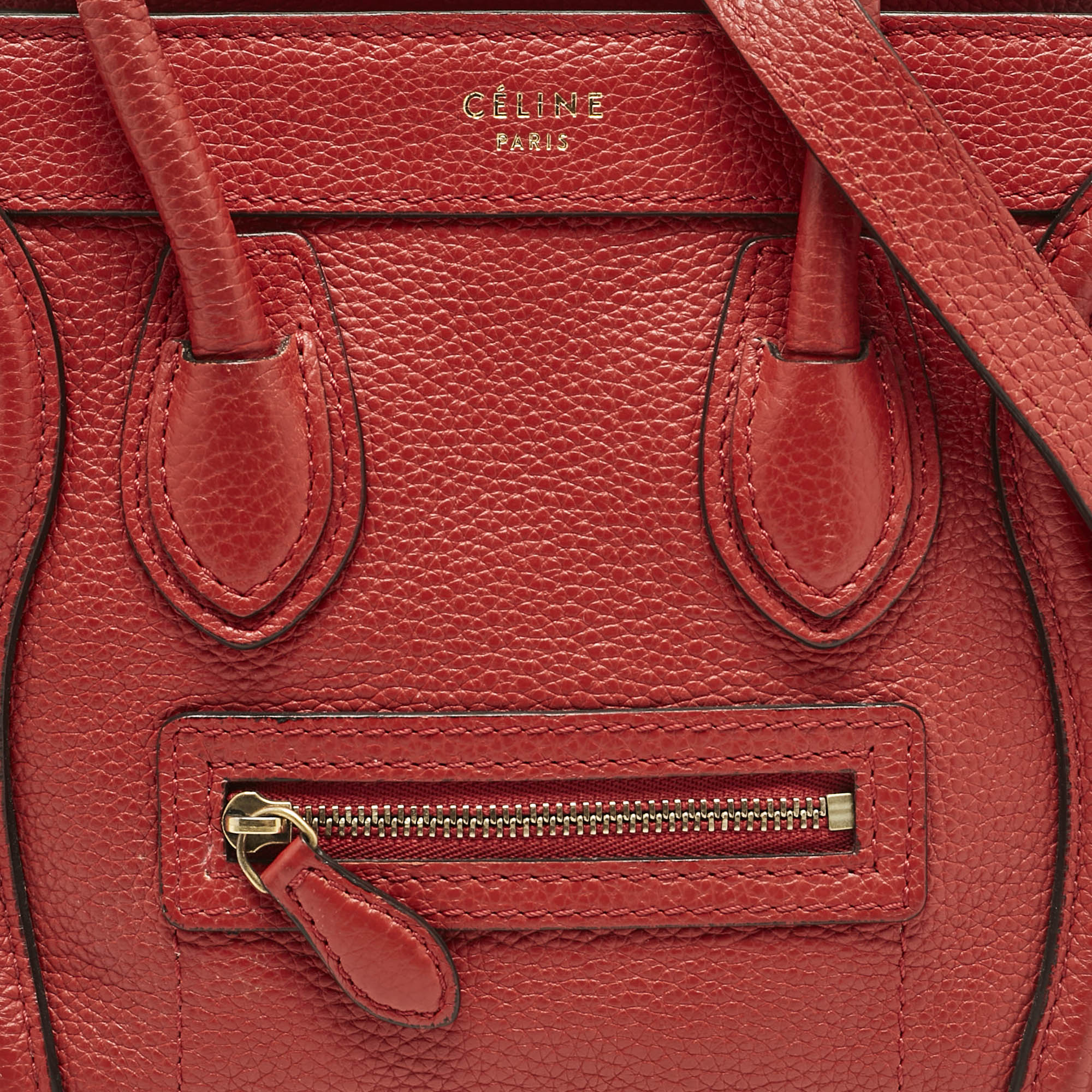 Celine Red Leather Nano Luggage Tote 