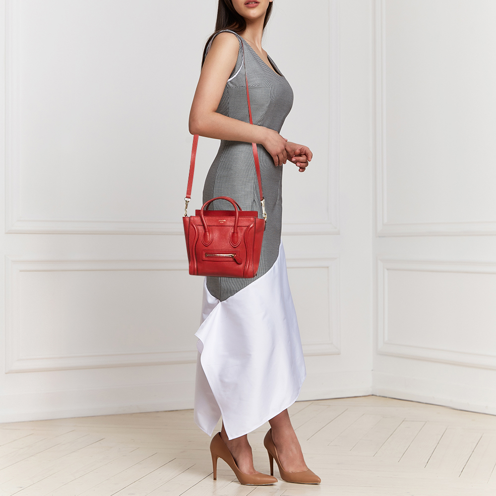 Celine Red Leather Nano Luggage Tote 