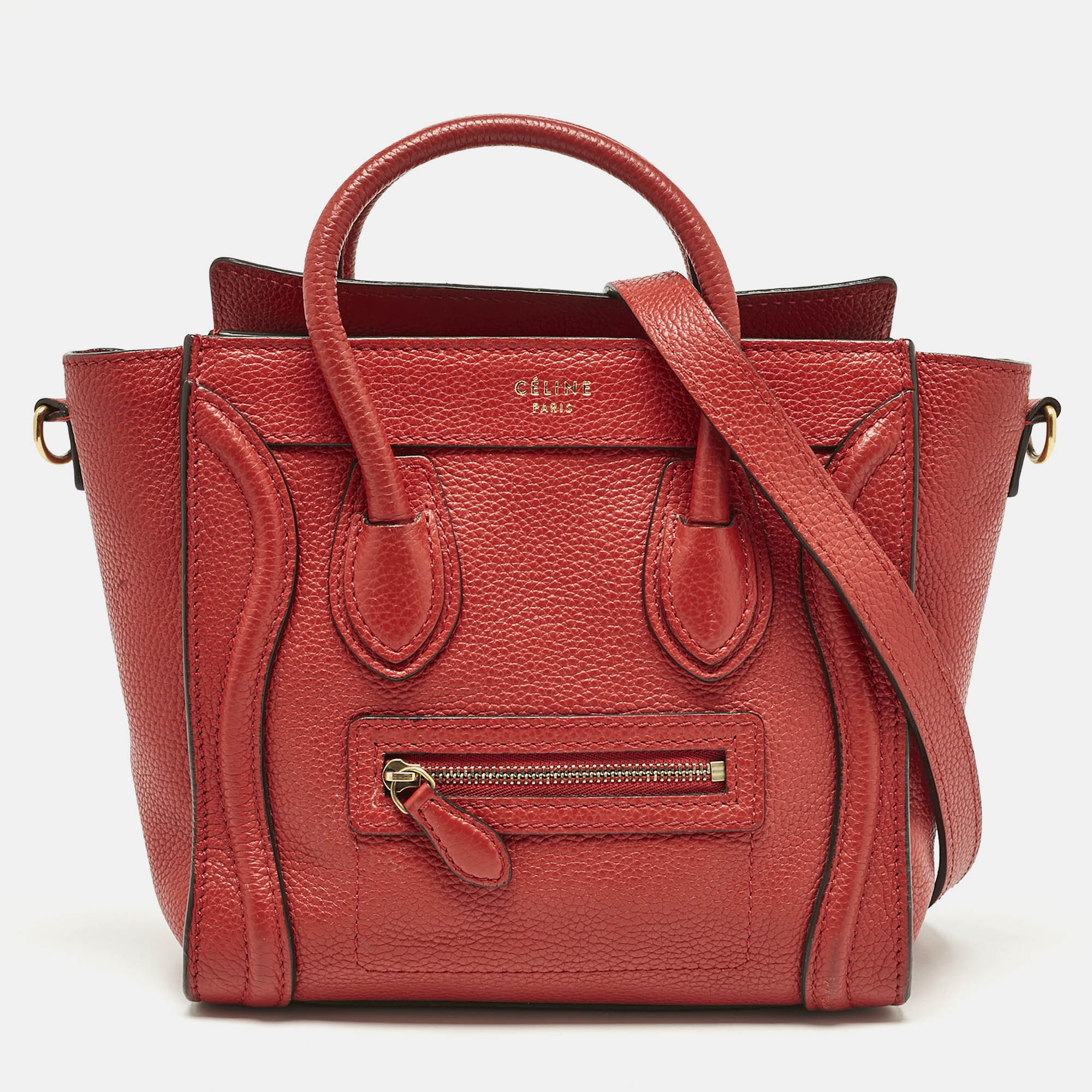 

Celine Red Leather Nano Luggage Tote