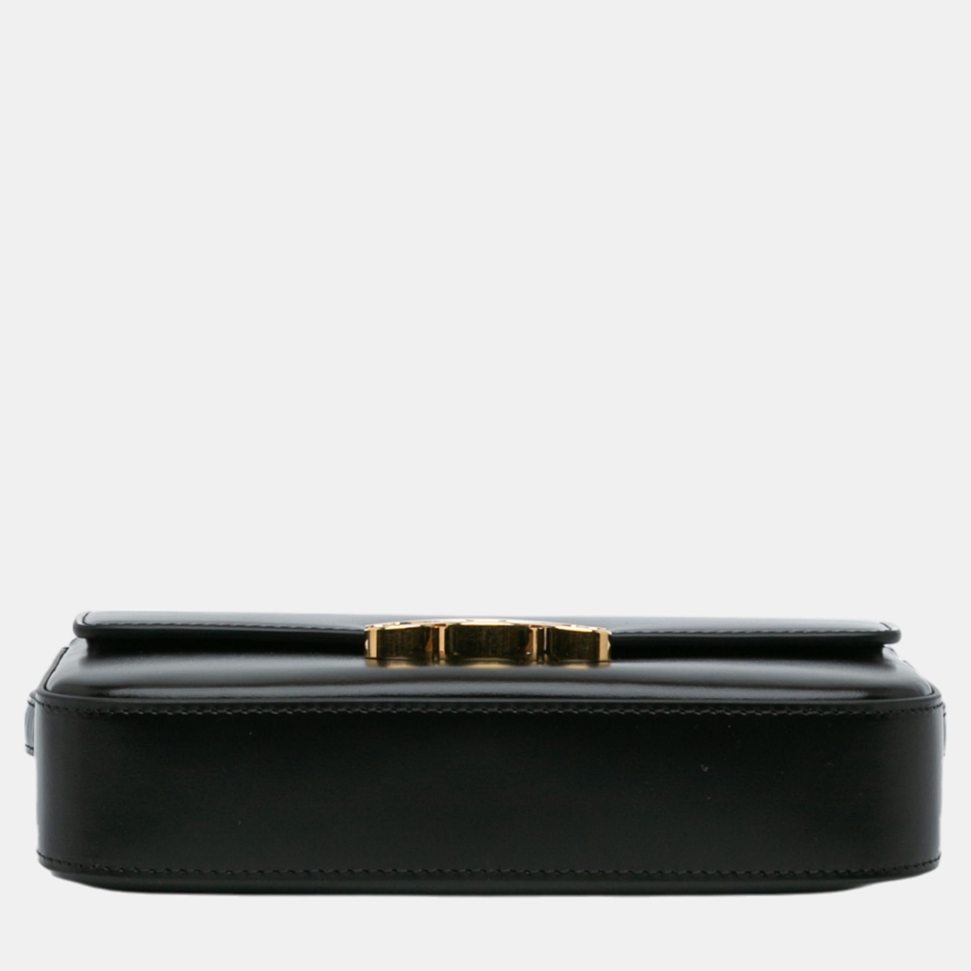 Celine Black Triomphe Leather Claude Shoulder Bag 
