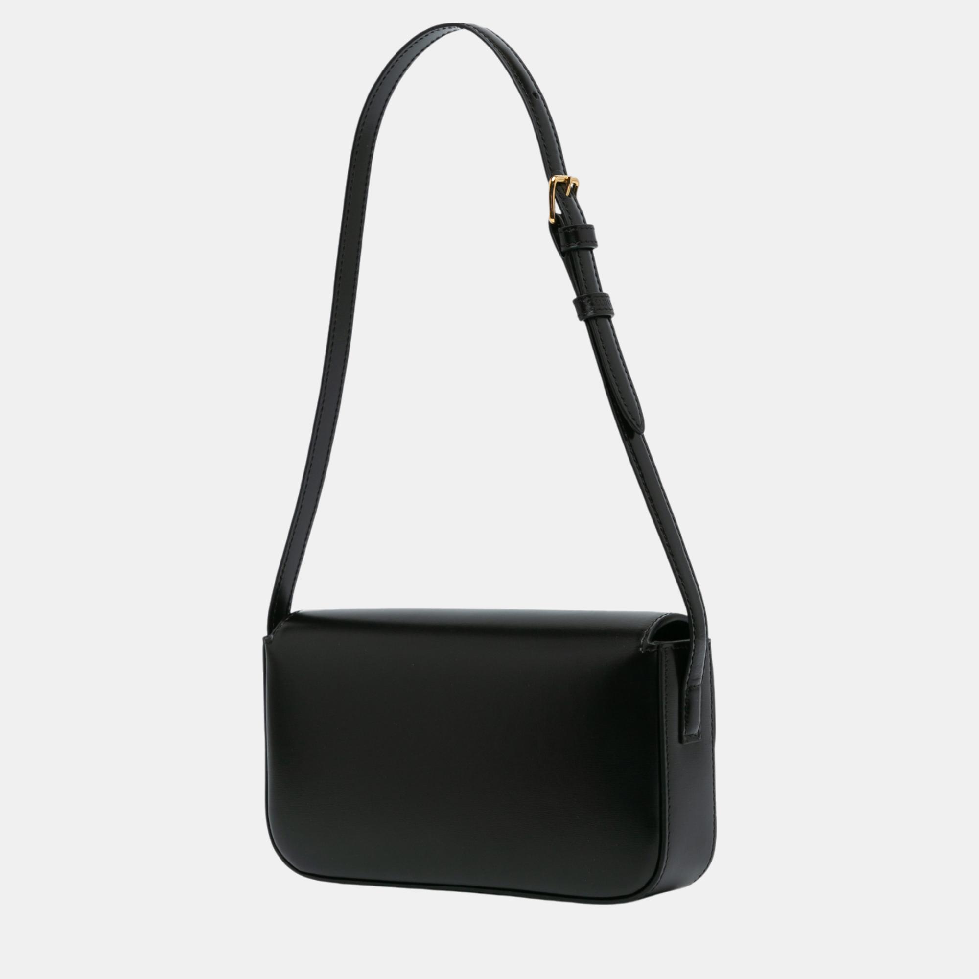 Celine Black Triomphe Leather Claude Shoulder Bag 