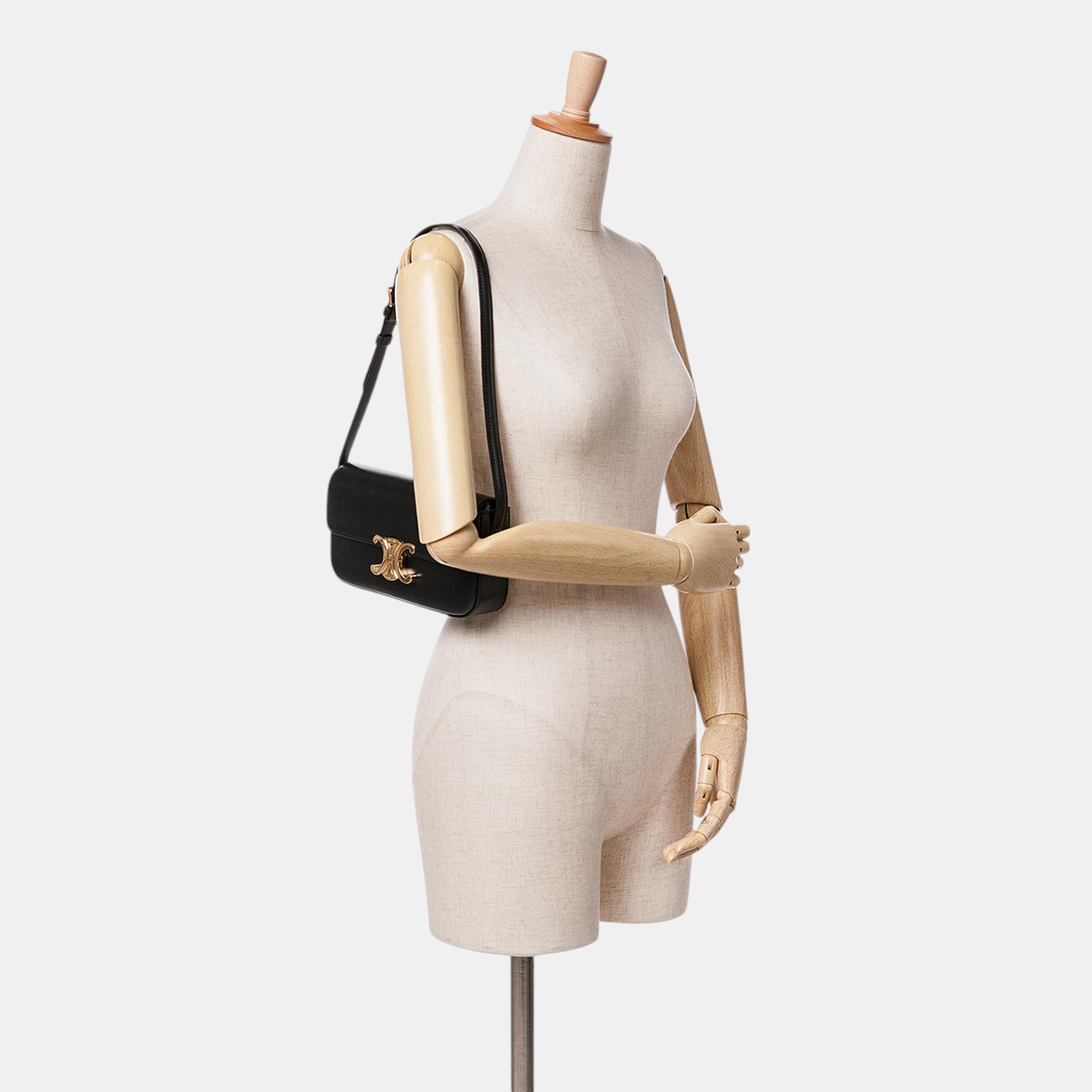 Celine Black Triomphe Leather Claude Shoulder Bag 