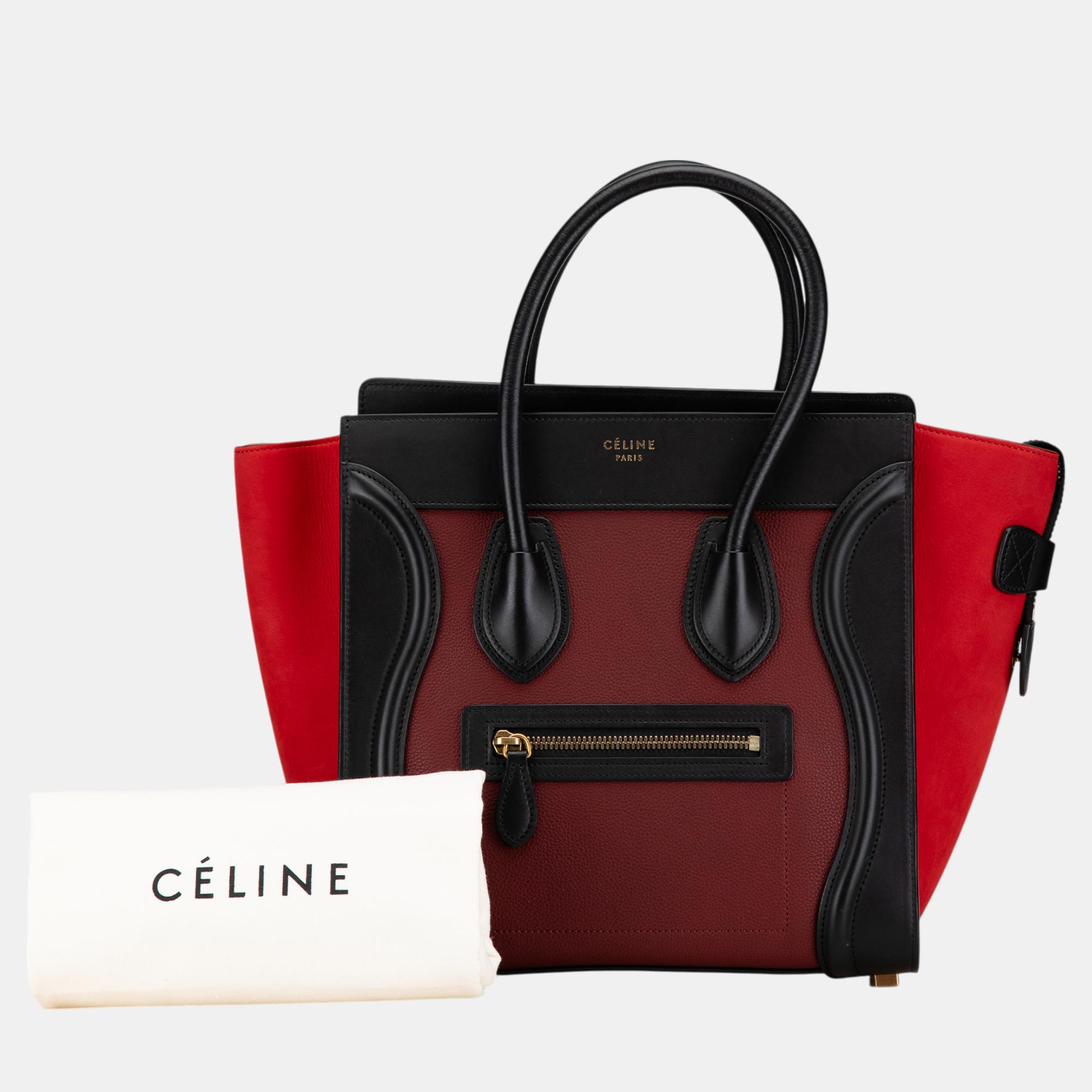 Celine Red Micro Tricolor Calfskin Luggage Tote 