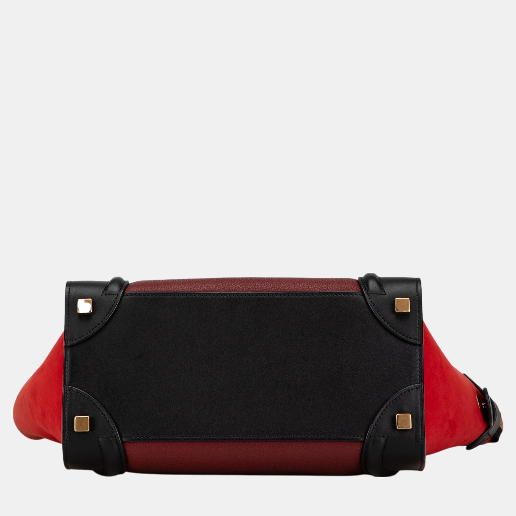 Celine Red Micro Tricolor Calfskin Luggage Tote 