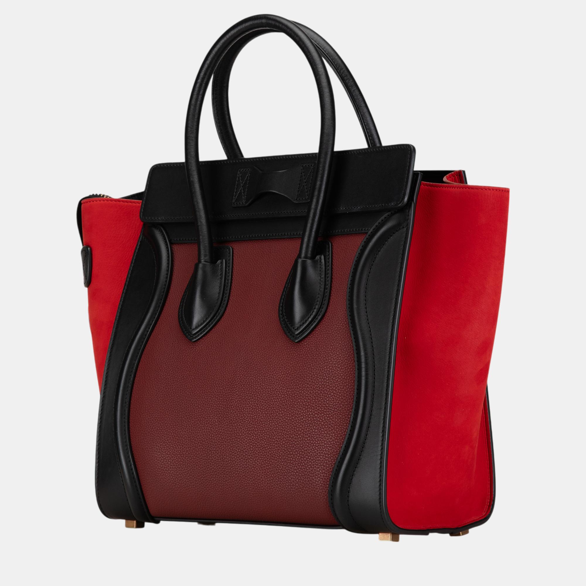 Celine Red Micro Tricolor Calfskin Luggage Tote 