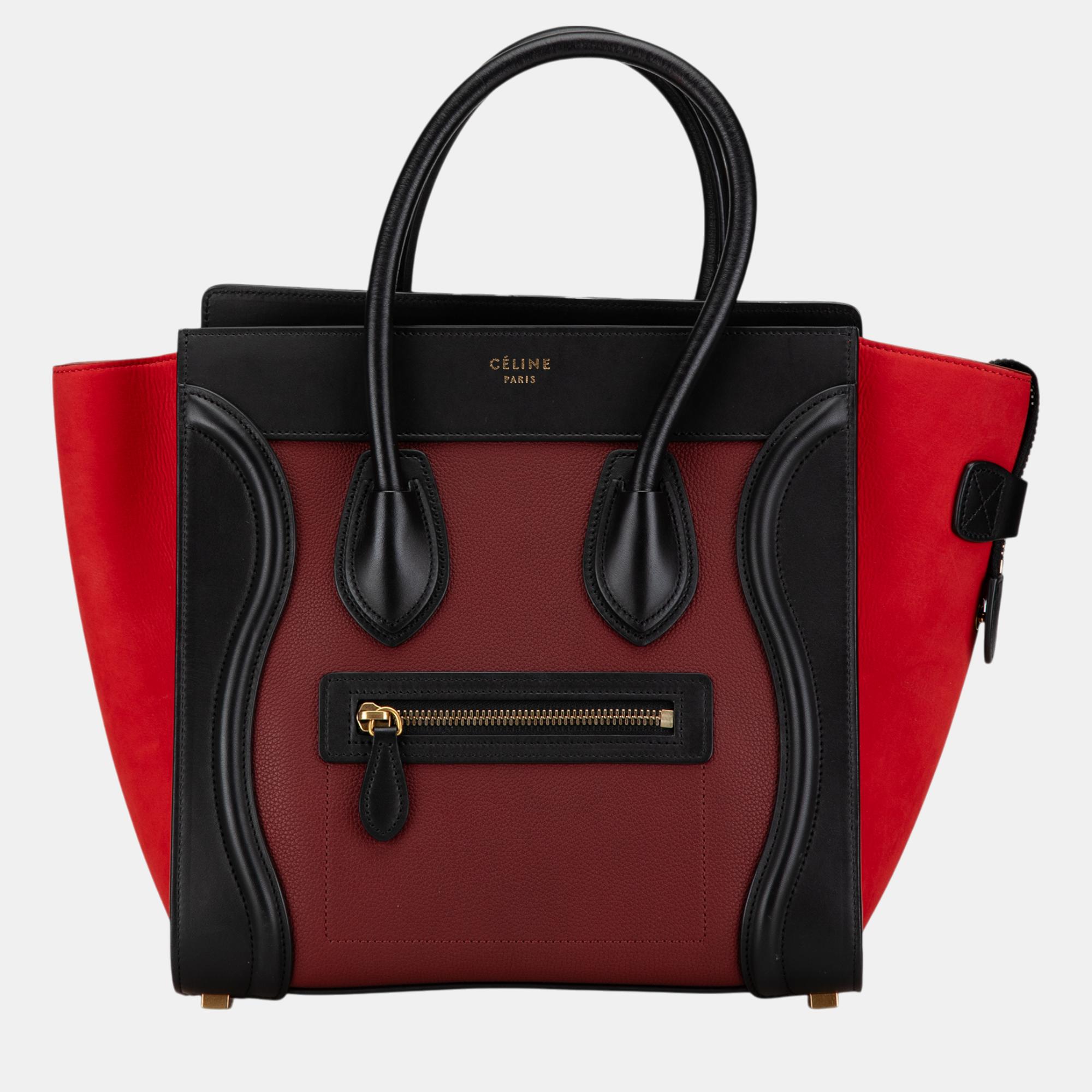 

Celine Red Micro Tricolor Calfskin Luggage Tote Bag