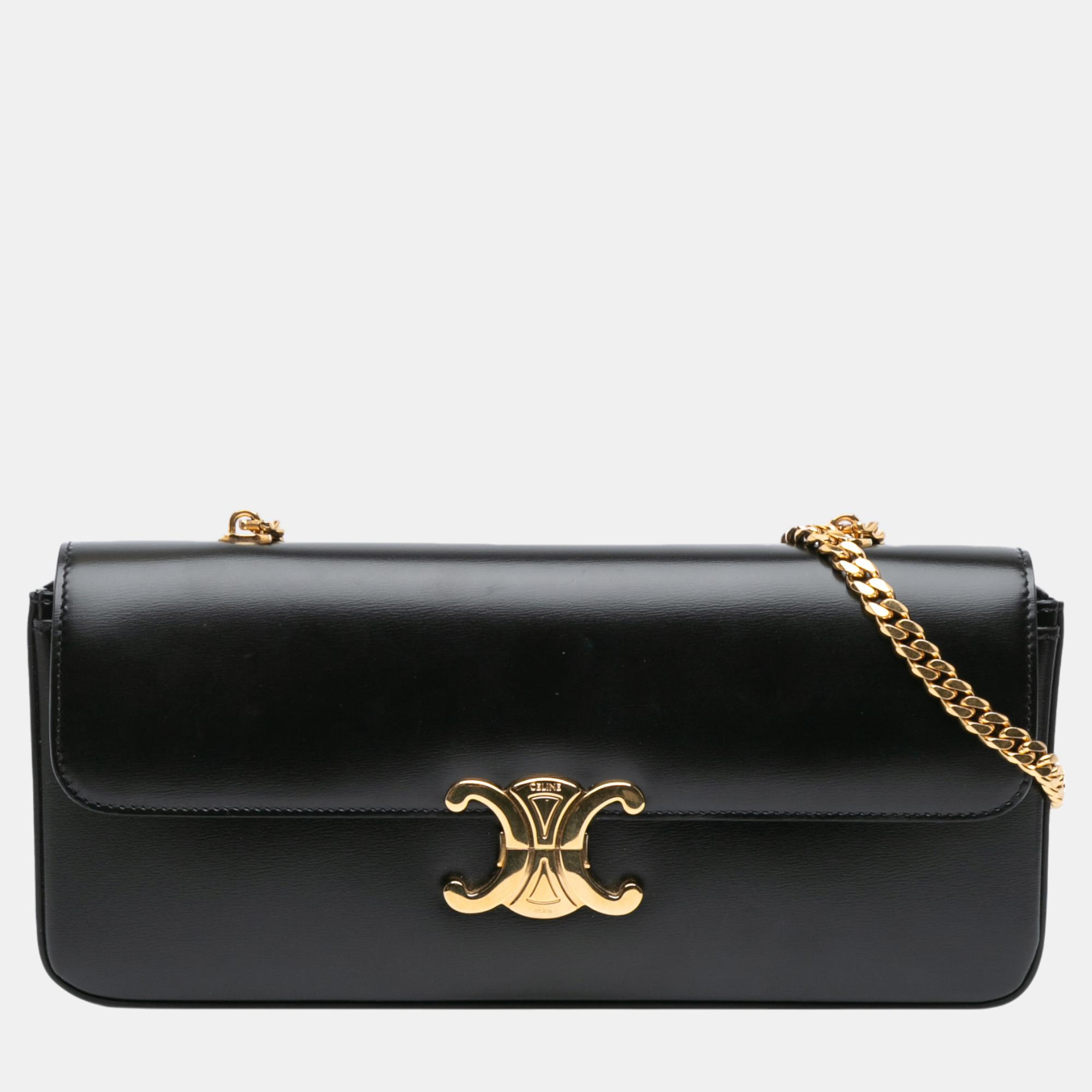 

Celine Black Triomphe Calfskin Cuir Chain Shoulder Bag