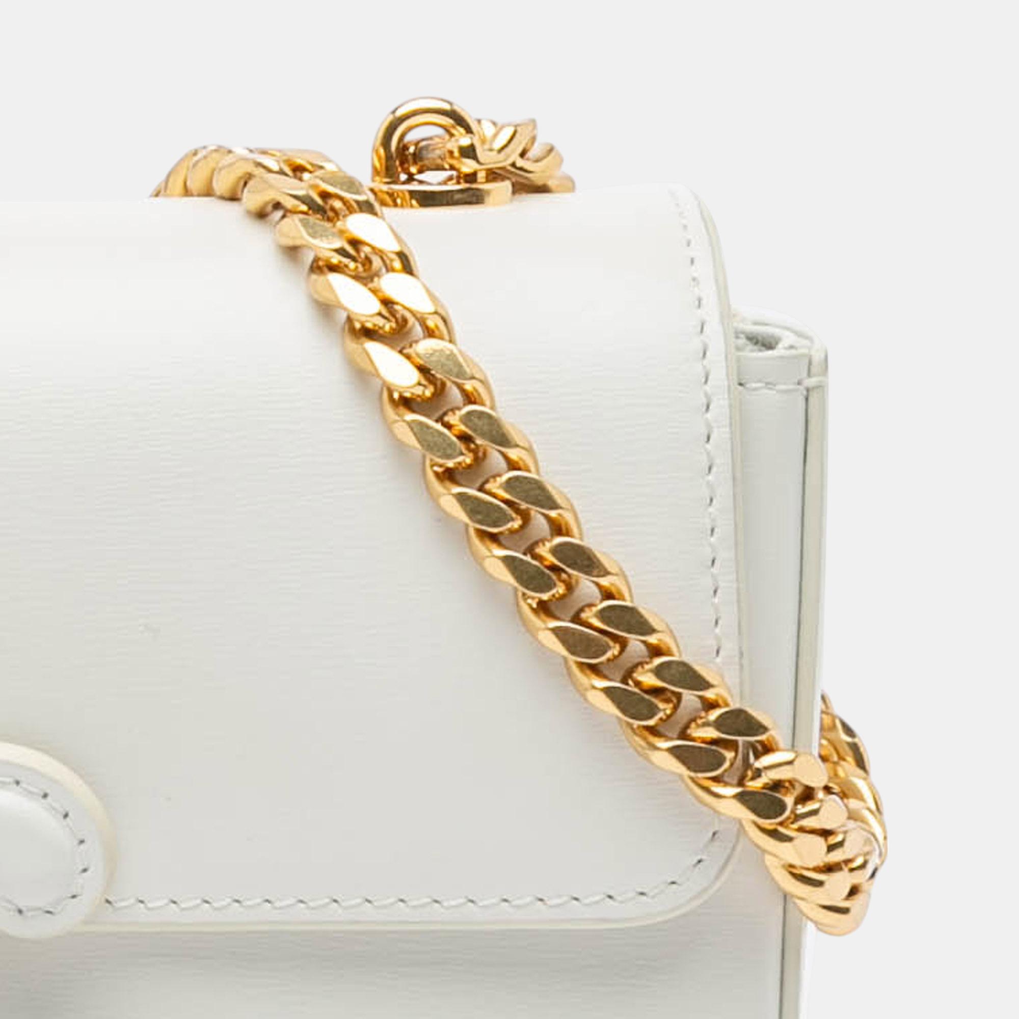 Celine White Shiny Calfskin Claude Chain Shoulder Bag 