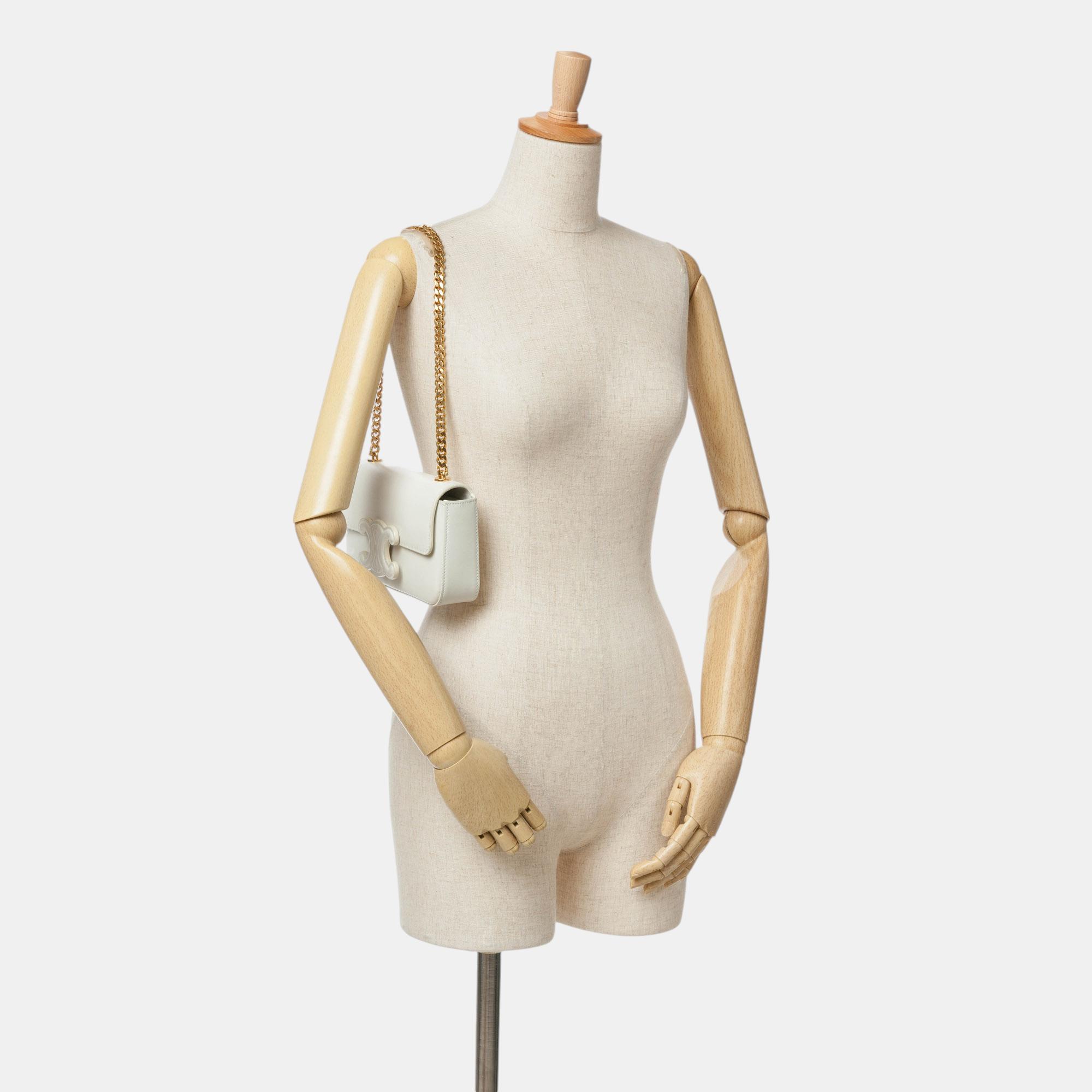 Celine White Shiny Calfskin Claude Chain Shoulder Bag 