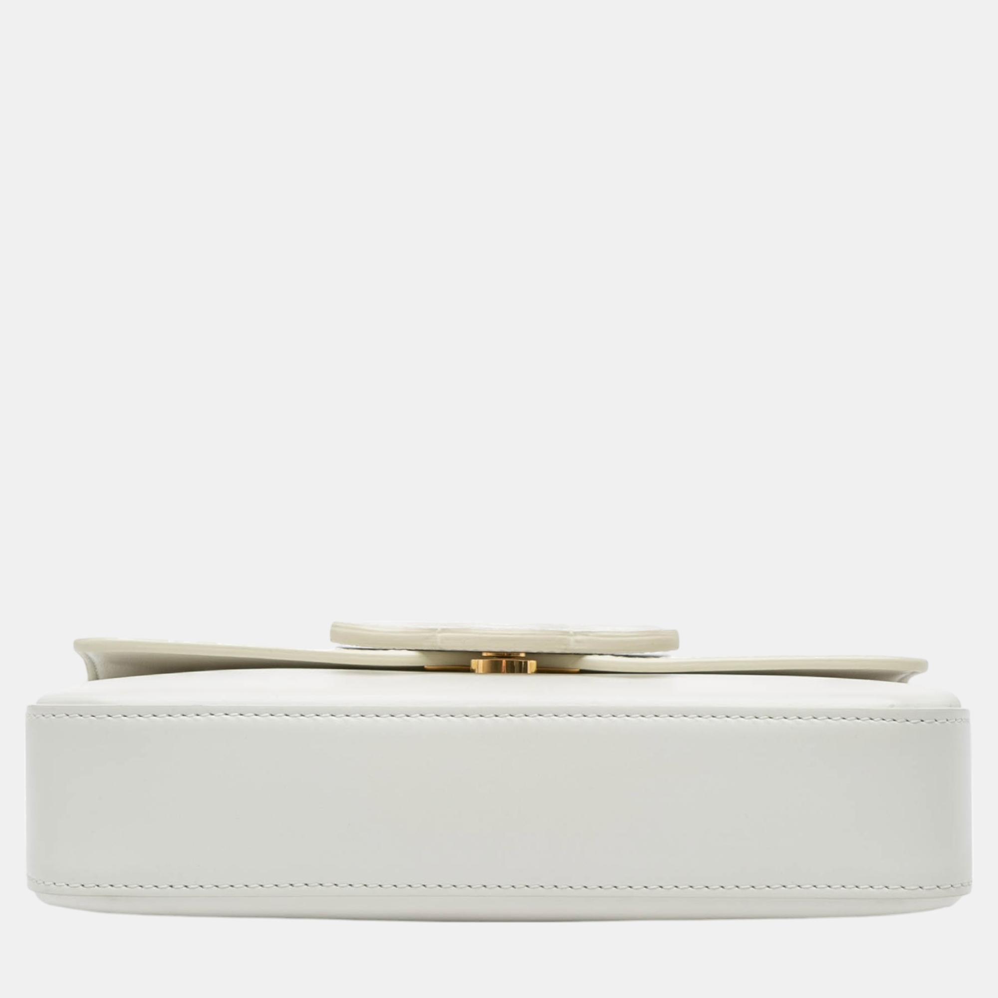 Celine White Shiny Calfskin Claude Chain Shoulder Bag 