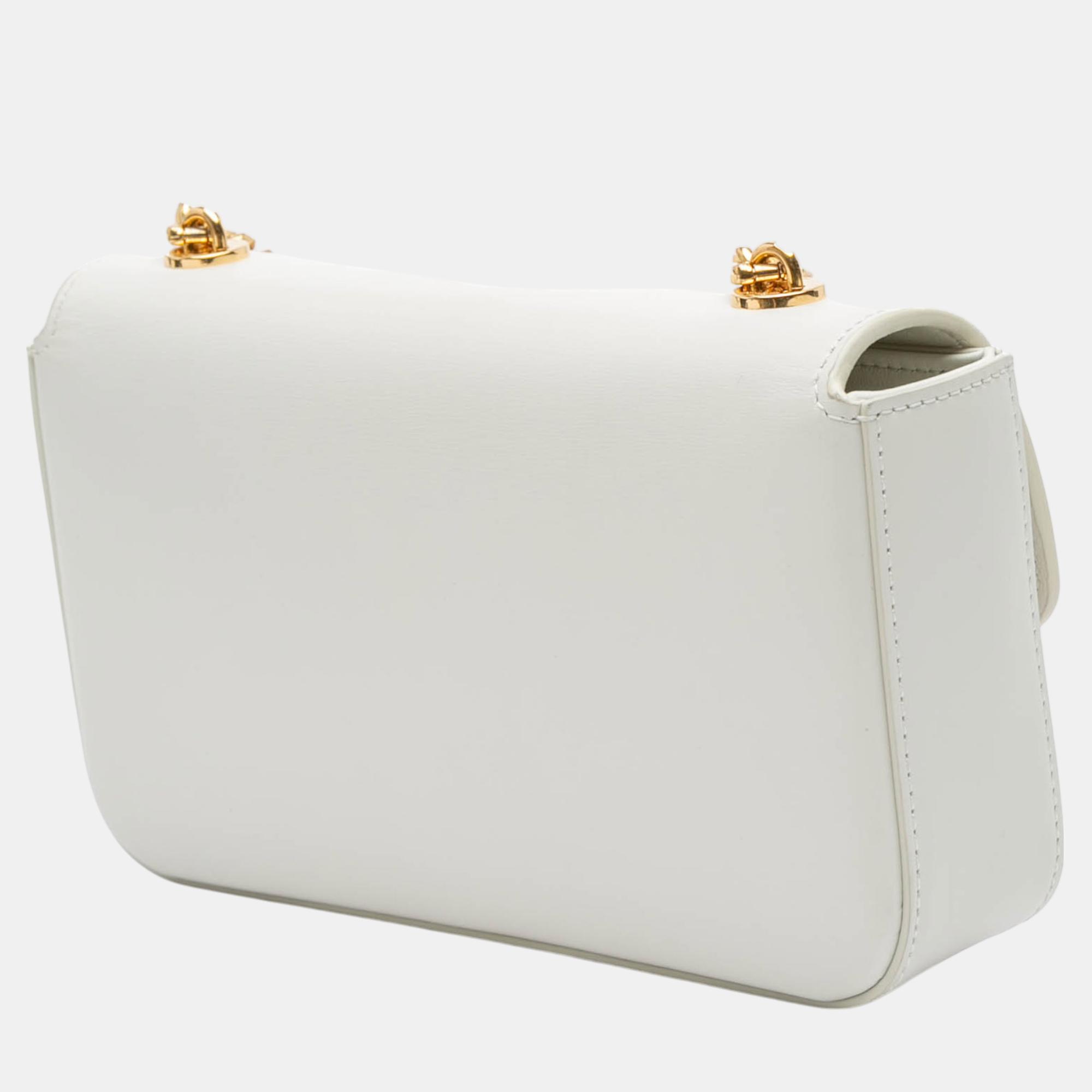 Celine White Shiny Calfskin Claude Chain Shoulder Bag 