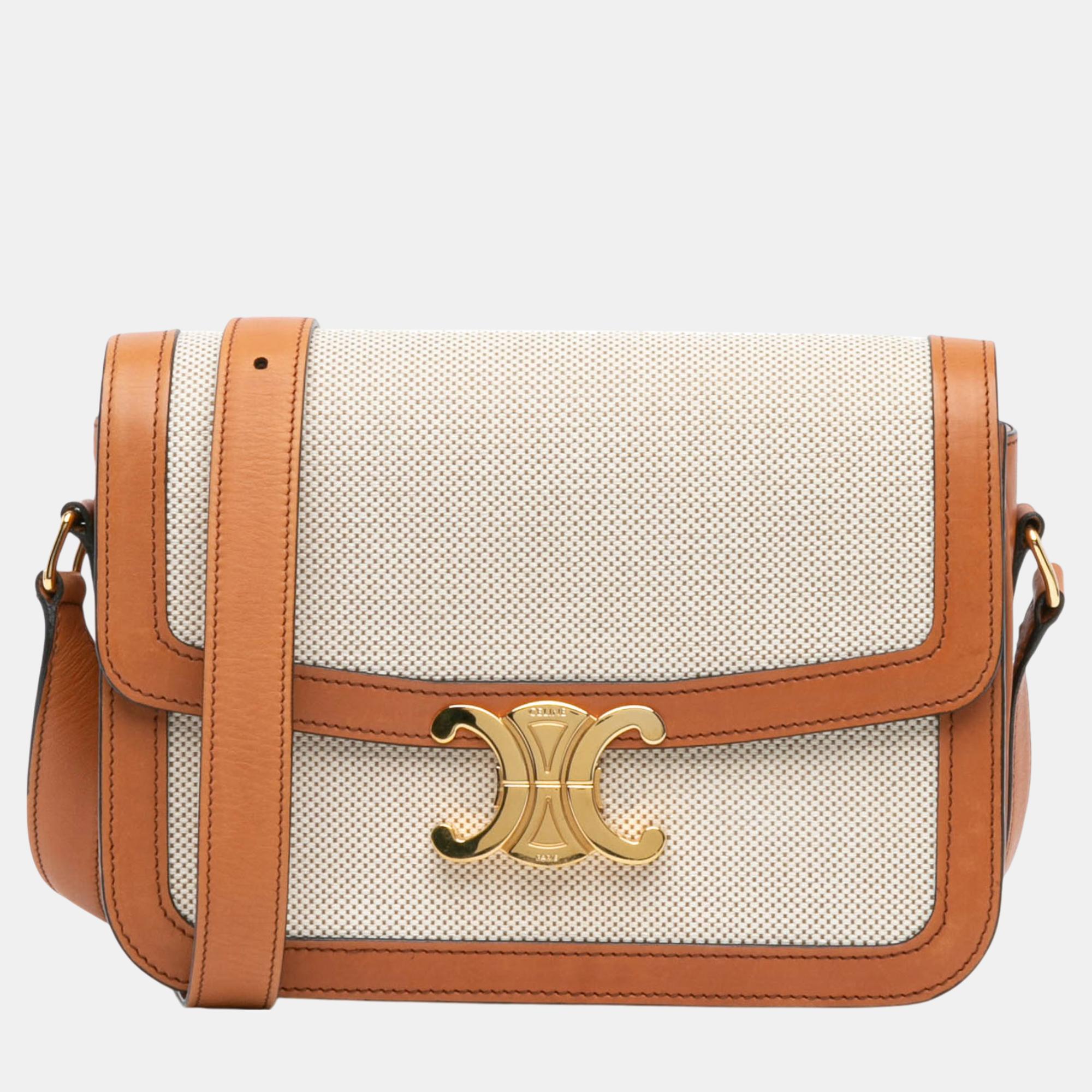 

Celine Brown Teen Canvas Triomphe Crossbody Bag