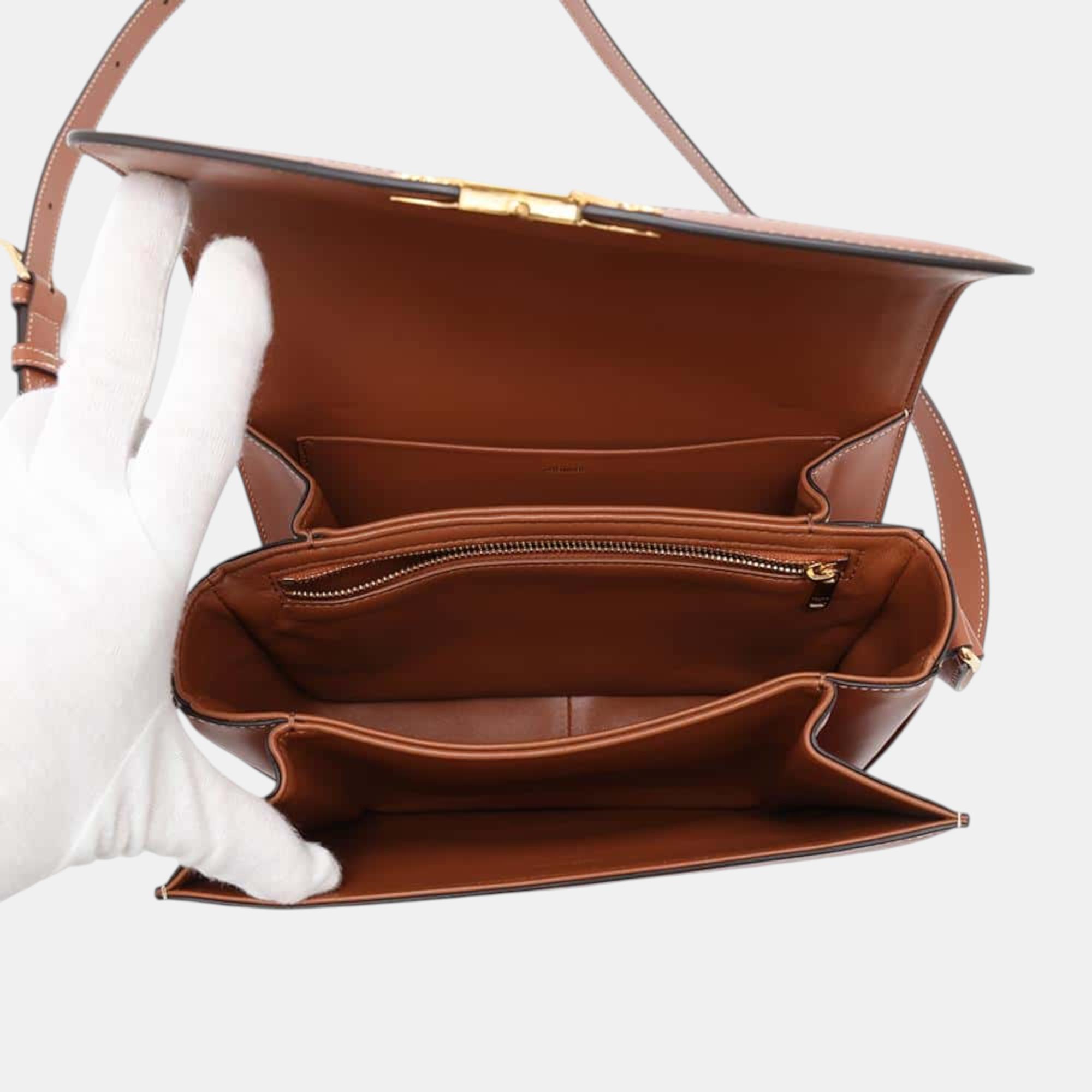 Celine Beige Brown Raffia Leather Classic Triomphe Shoulder Bag 