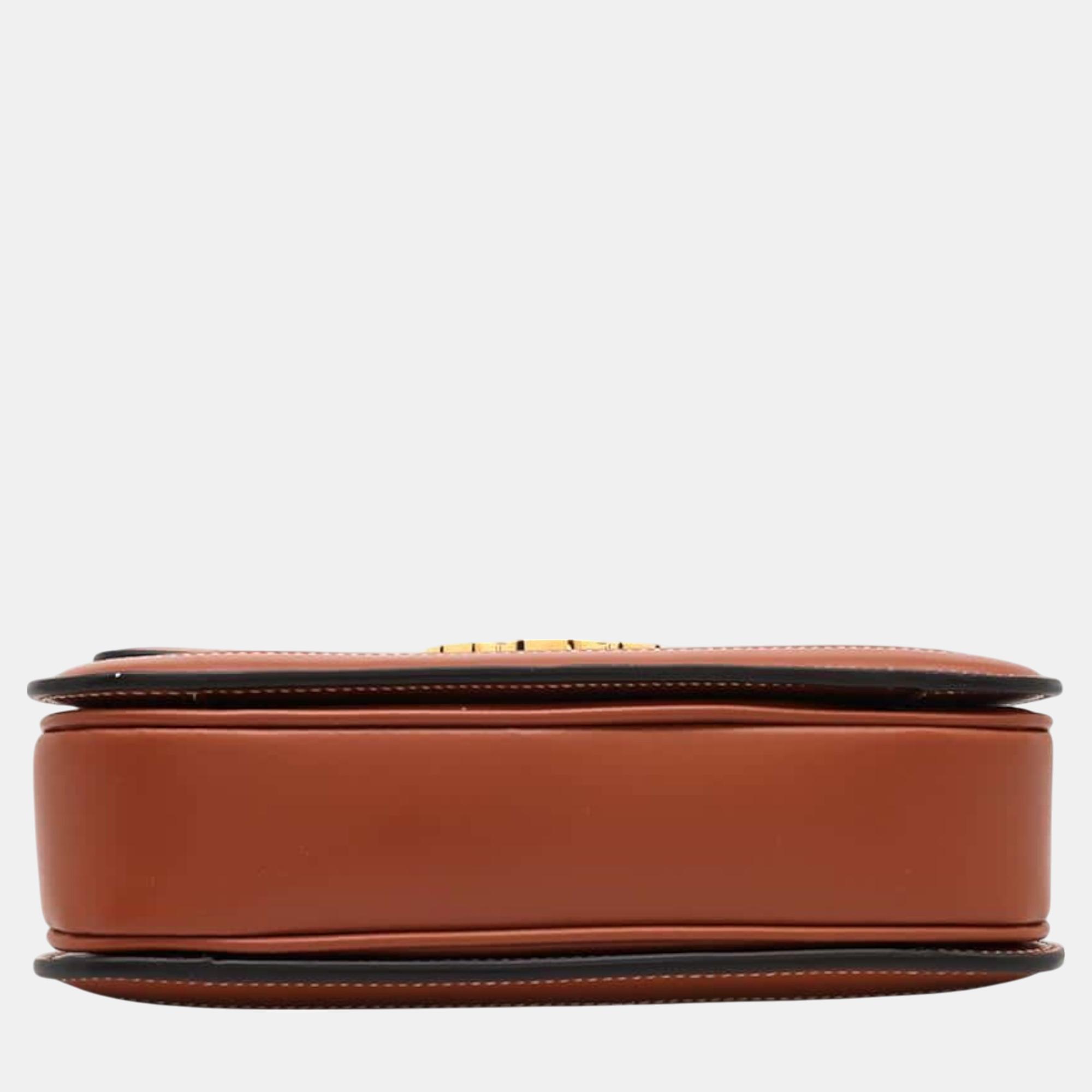 Celine Beige Brown Raffia Leather Classic Triomphe Shoulder Bag 
