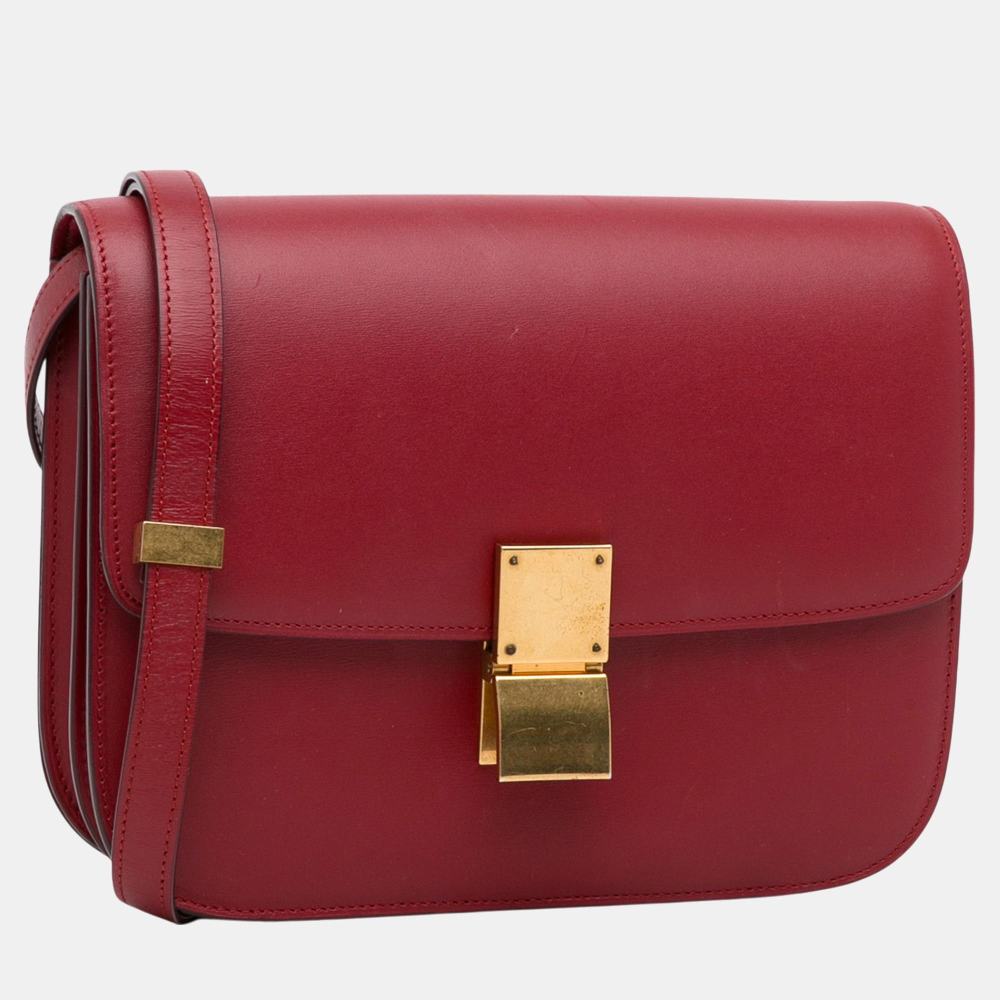 Celine Red Medium Calfskin Classic Box Bag 