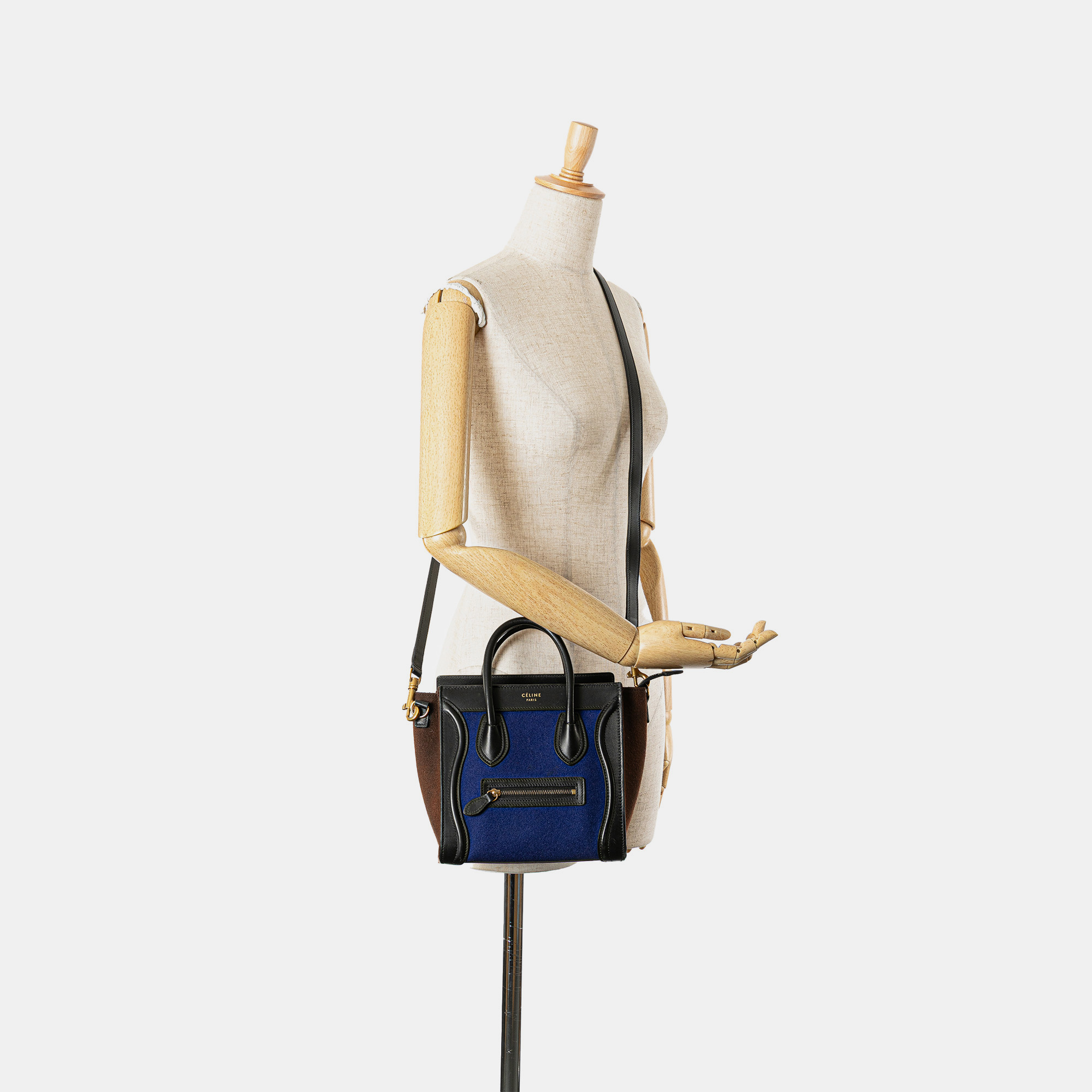 Celine Blue Nano Tricolor Felt Luggage Tote 