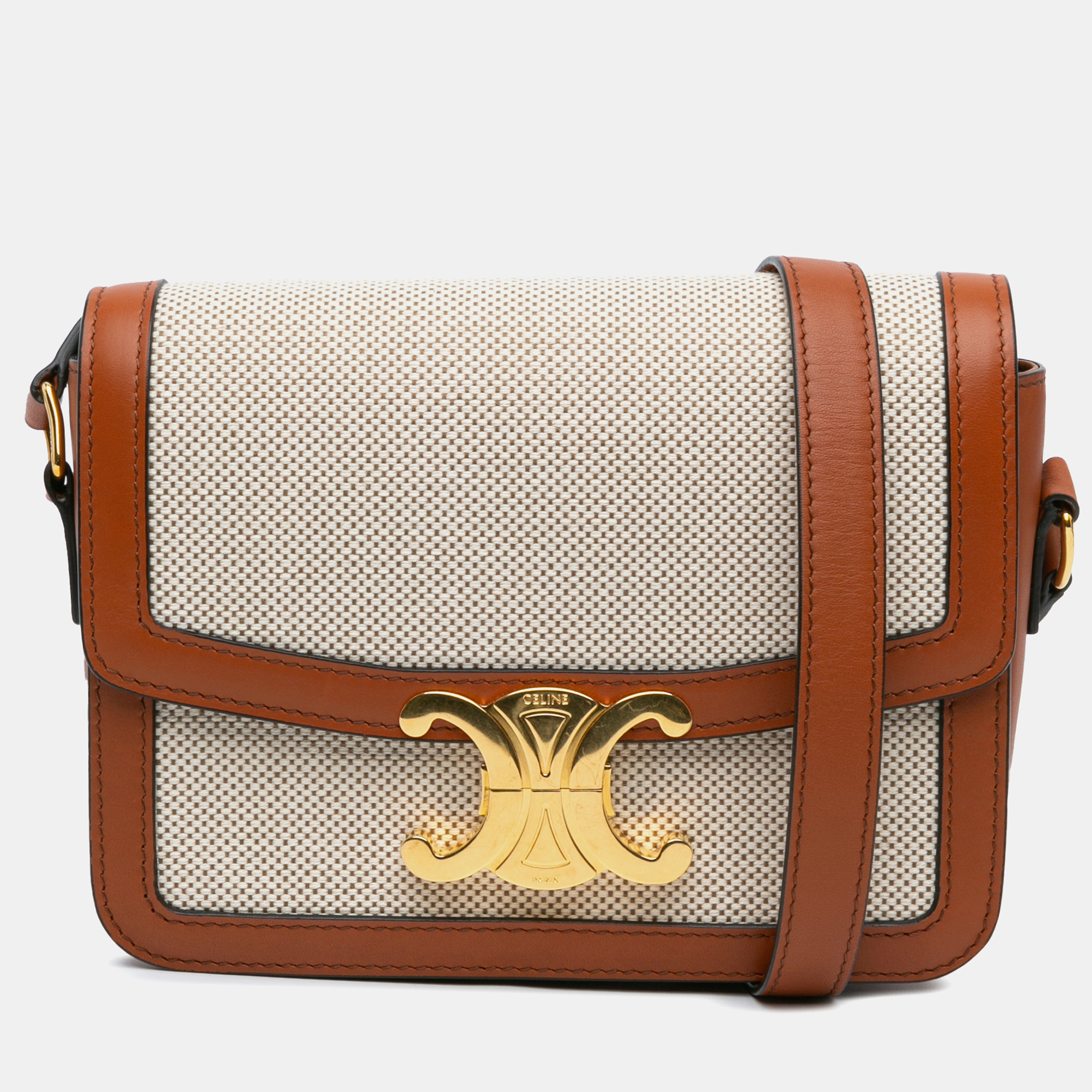 

Celine Beige Brown Teen Canvas Triomphe Crossbody