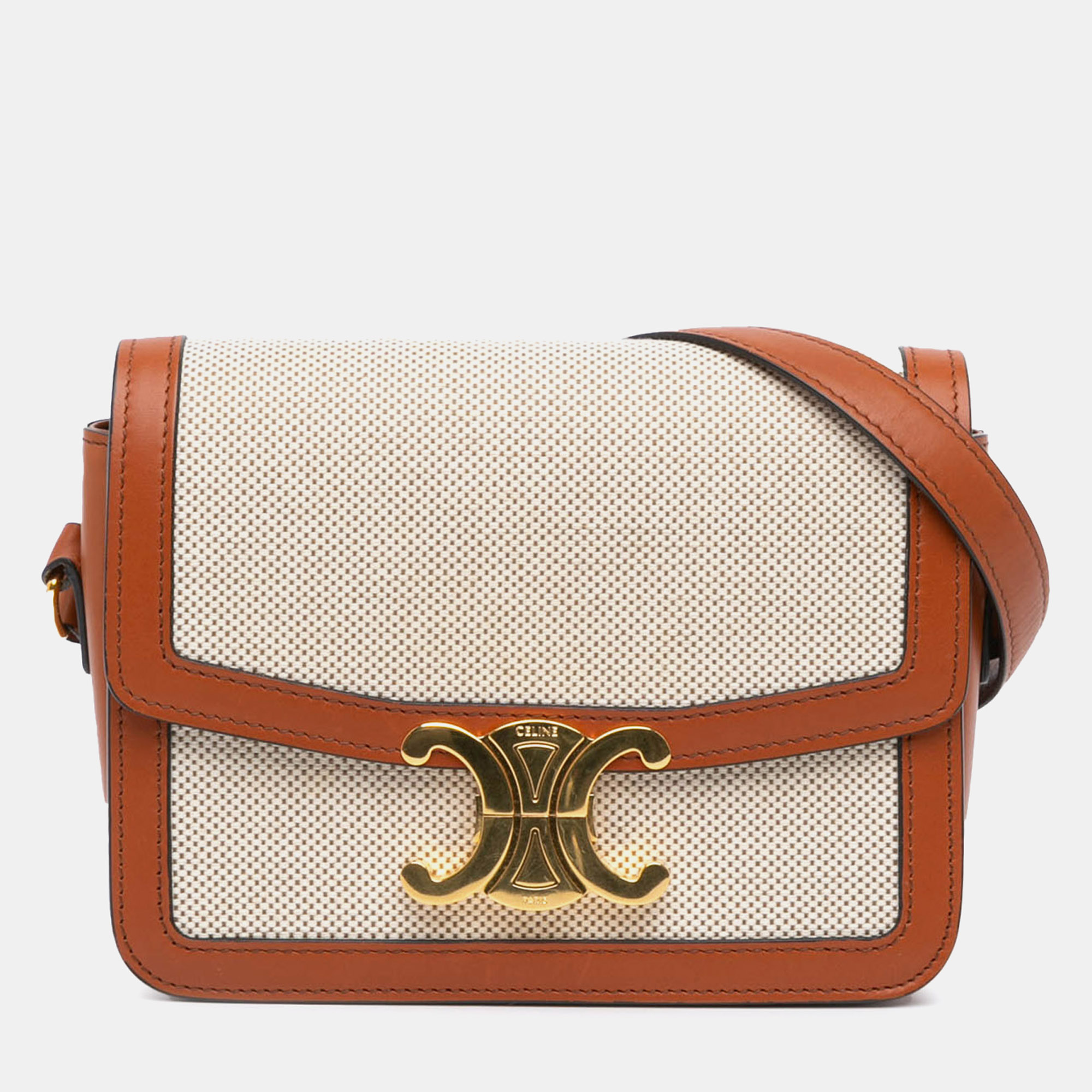 

Celine Beige Brown Teen Canvas Triomphe Crossbody