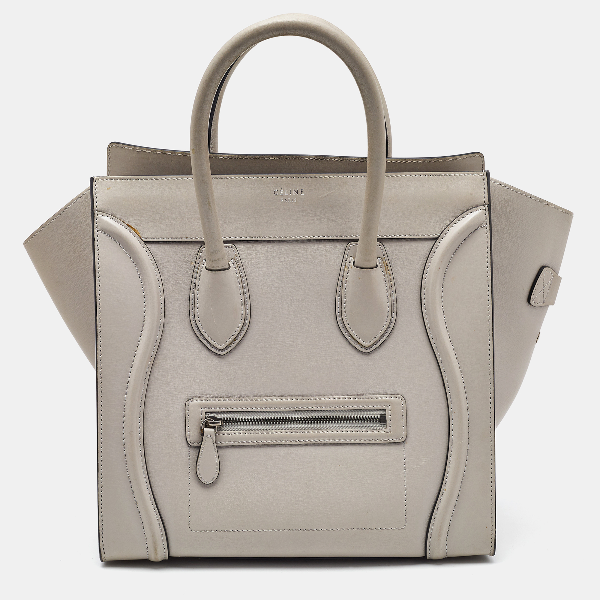 

Celine Light Grey Leather Mini Luggage Tote