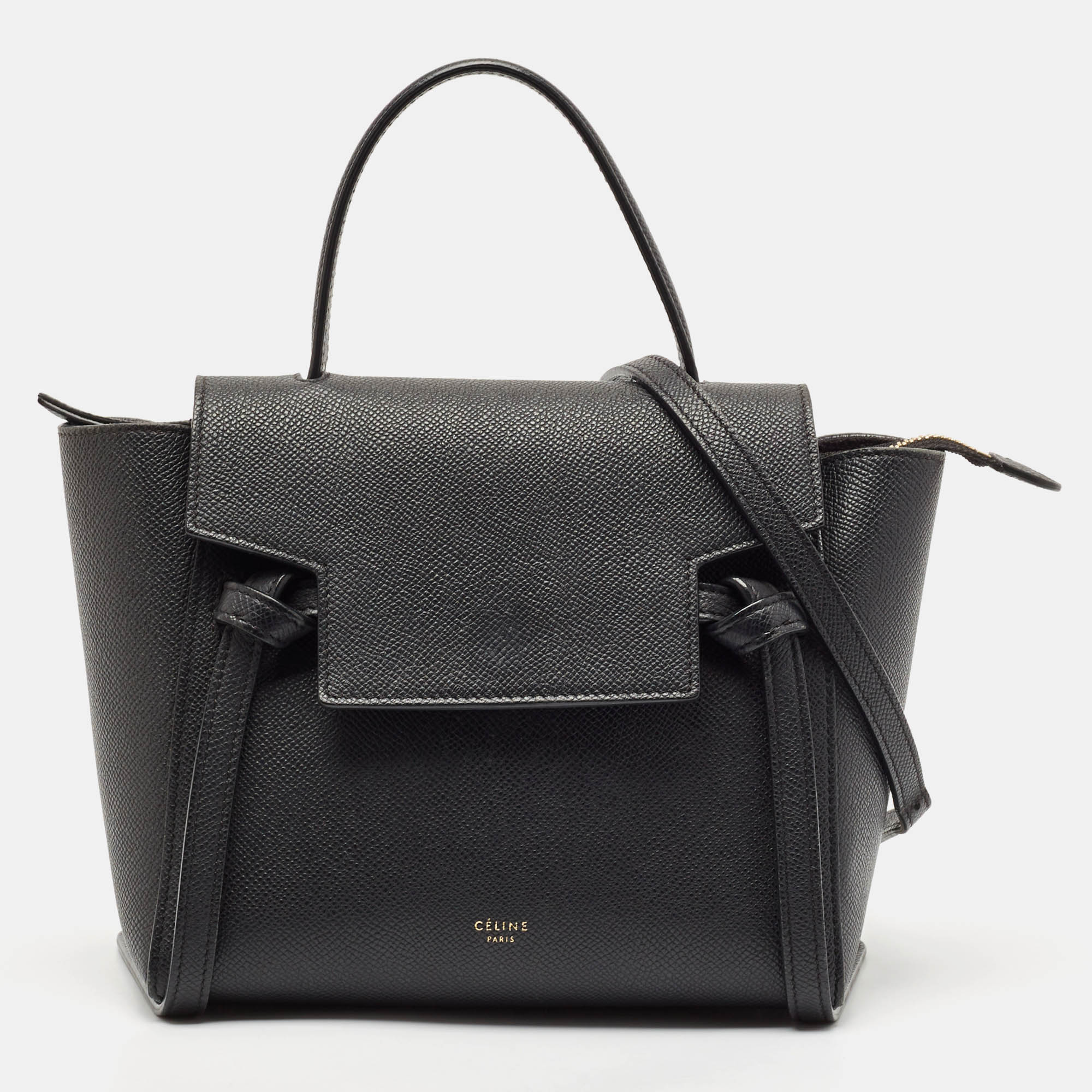 

Celine Black Leather Nano Belt Top Handle Bag