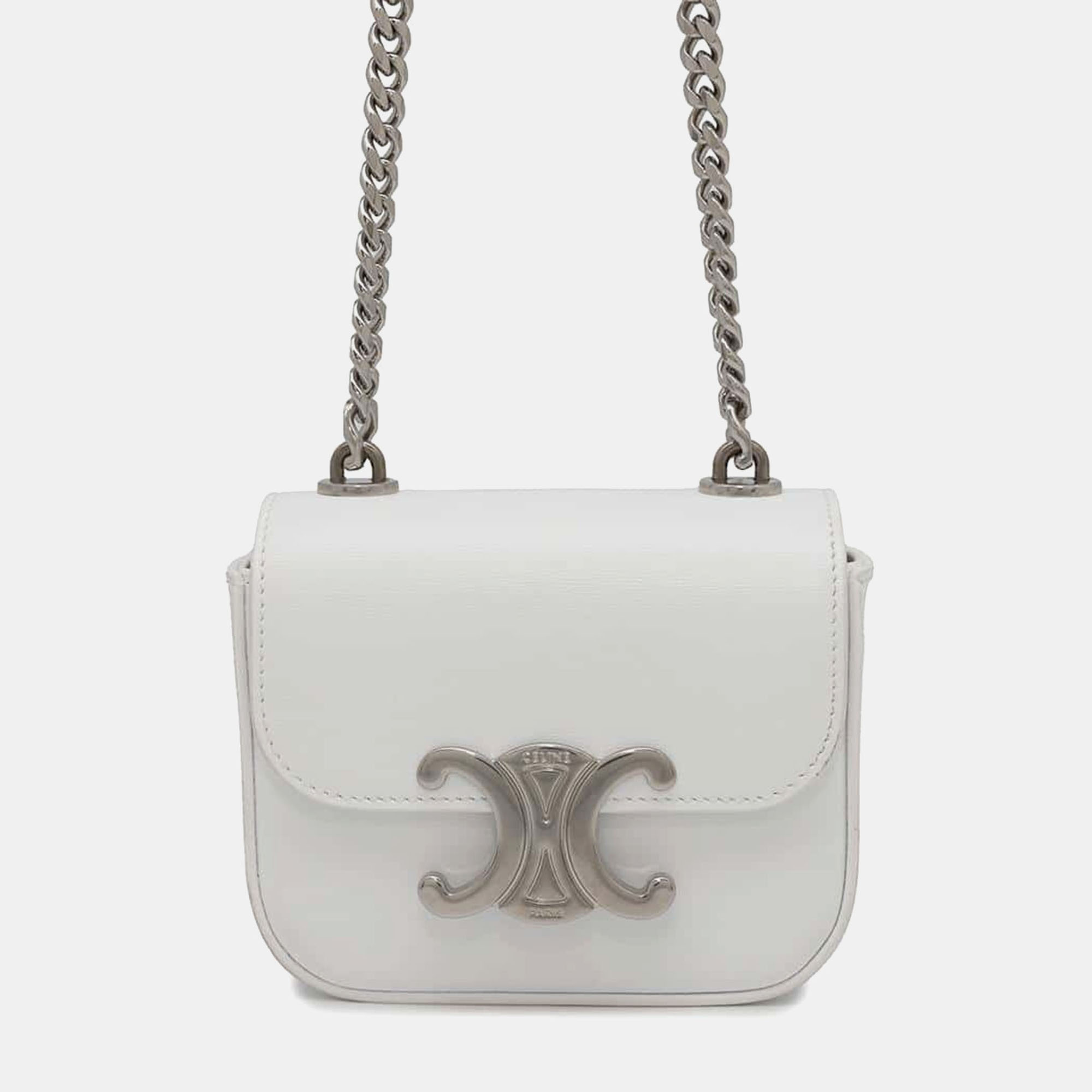 

Celine White Shiny Calf Leather Mini Claude Chain Shoulder Bag