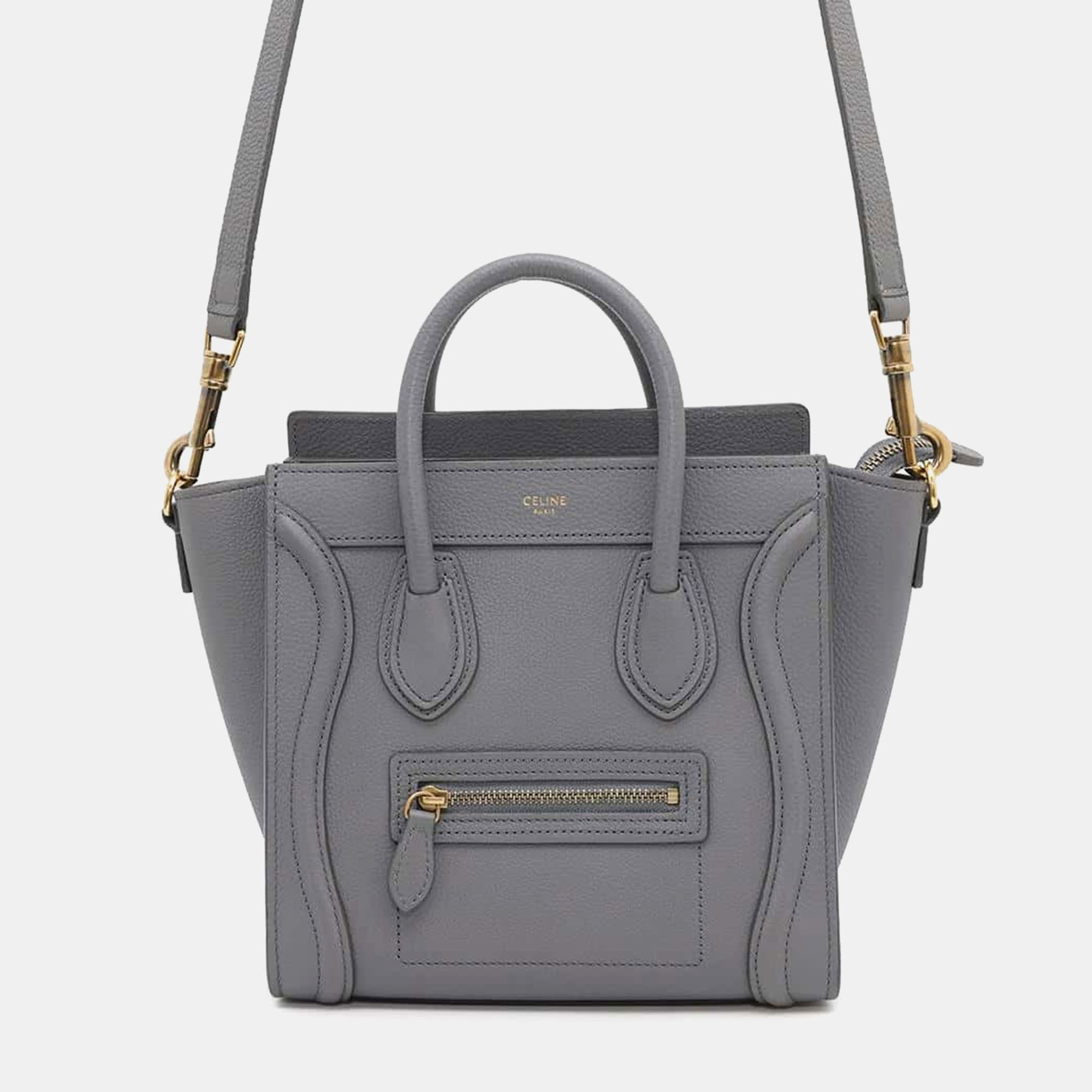 

Celine Gray Leather Nano Luggage Shopper Tote Bag, Grey